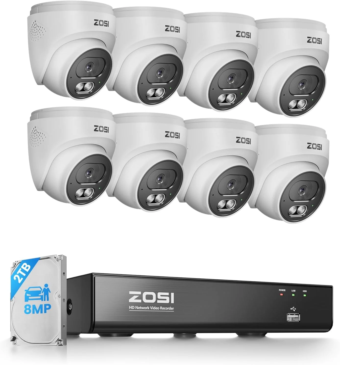 سیستم دوربین مداربسته خانگی تحت شبکه 8 کانال 8 مگاپیکسل 4K مدل ZOSI C220، شامل 8 عدد دوربین دام 8 مگاپیکسلی