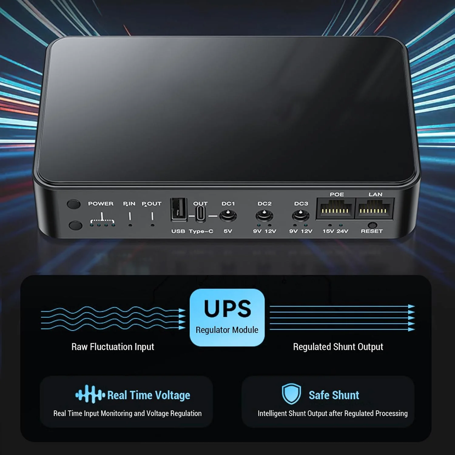 منبع تغذیه اضطراری مینی UPS، 6 پورت 10400mAh، منبع تغذیه بدون وقفه اضطراری UPS برای روتر مودم دوربین POE15V 24V USB DC 5V 9V 12V