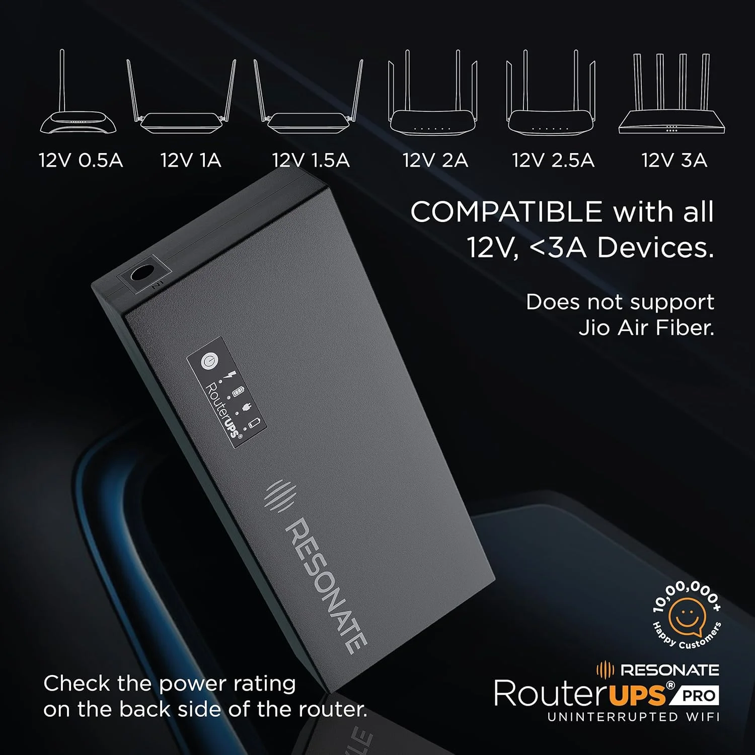 منبع تغذیه پشتیبان روتر Resonate RouterUPS® Pro (۱۰۰٪ پشتیبان اضافی) | منبع تغذیه کوچک UPS با ظرفیت ۱۰۴۰۰ میلی آمپر ساعت برای روتر و مودم وای فای ۱۲ ولت (پشتیبانی تا ۳ آمپر) | تا ۸ ساعت با نشانگر چند LED | سازگار با Jio Fiber و Airtel Xstream - تصویر 3 منبع تغذیه پشتیبان روتر Resonate RouterUPS® Pro (۱۰۰٪ پشتیبان اضافی) | منبع تغذیه کوچک UPS با ظرفیت ۱۰۴۰۰ میلی آمپر ساعت برای روتر و مودم وای فای ۱۲ ولت (پشتیبانی تا ۳ آمپر) | تا ۸ ساعت با نشانگر چند LED | سازگار با Jio Fiber و Airtel Xstream - تصویر 3