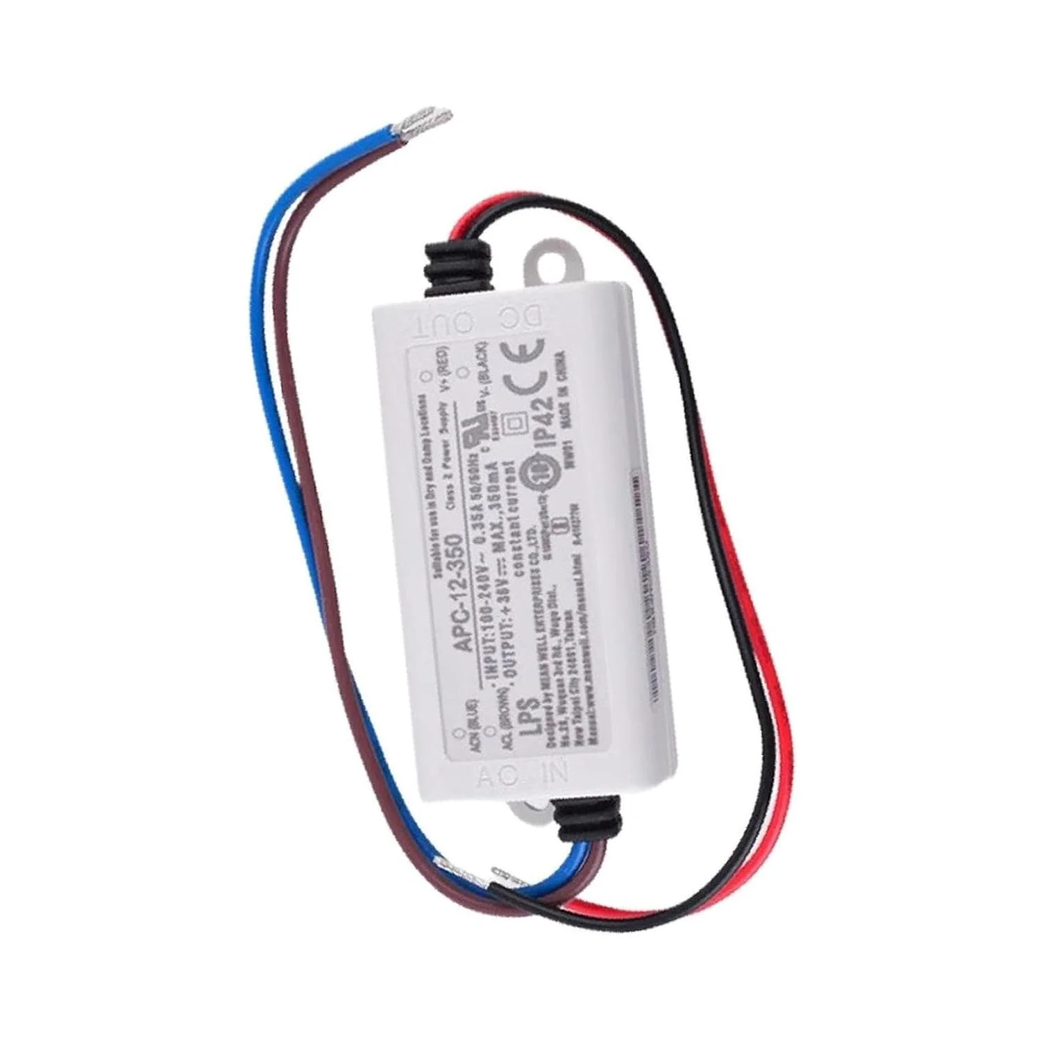 منبع تغذیه مین ول APC-12-350، AC-DC، خروجی 9-36 ولت 0.35 آمپر، ورودی 100-264 ولت، 12.6 وات، درایور LED، جریان ثابت، سری APC (350 میلی آمپر، 36 ولت DC)