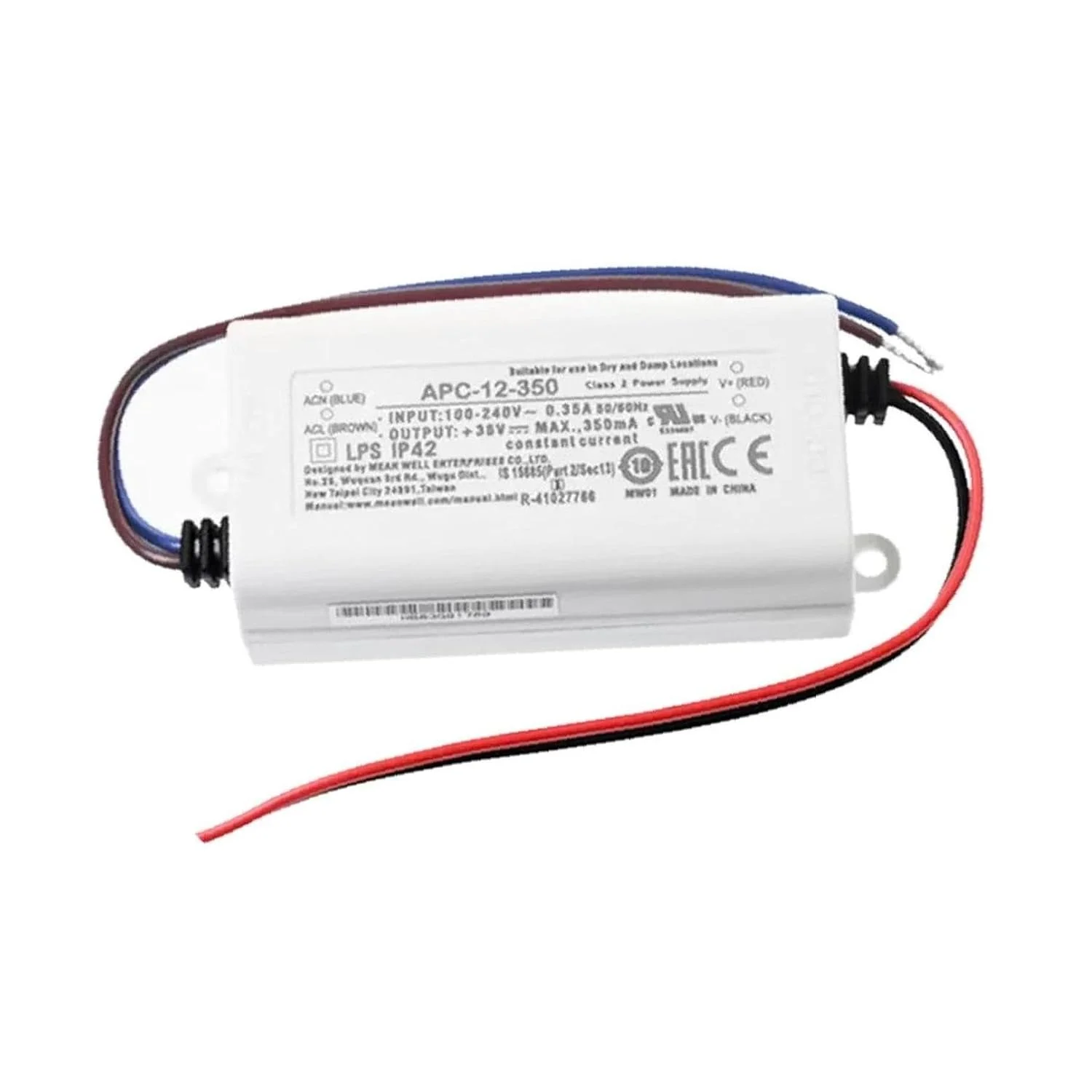 منبع تغذیه مین ول APC-12-350، AC-DC، خروجی 9-36 ولت 0.35 آمپر، ورودی 100-264 ولت، 12.6 وات، درایور LED، جریان ثابت، سری APC (350 میلی آمپر، 36 ولت DC) - تصویر 2