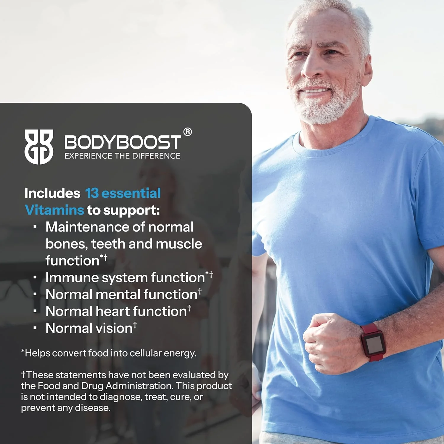 مولتی ویتامین آقایان بالای 50 سال Bodyboost 50+ | سلامتی، انرژی و شادابی در مردان بالای 50 سال | سیستم Twist and Mix™ برای جذب سریع | وگان، بدون گلوتن و لاکتوز | 12 ویال