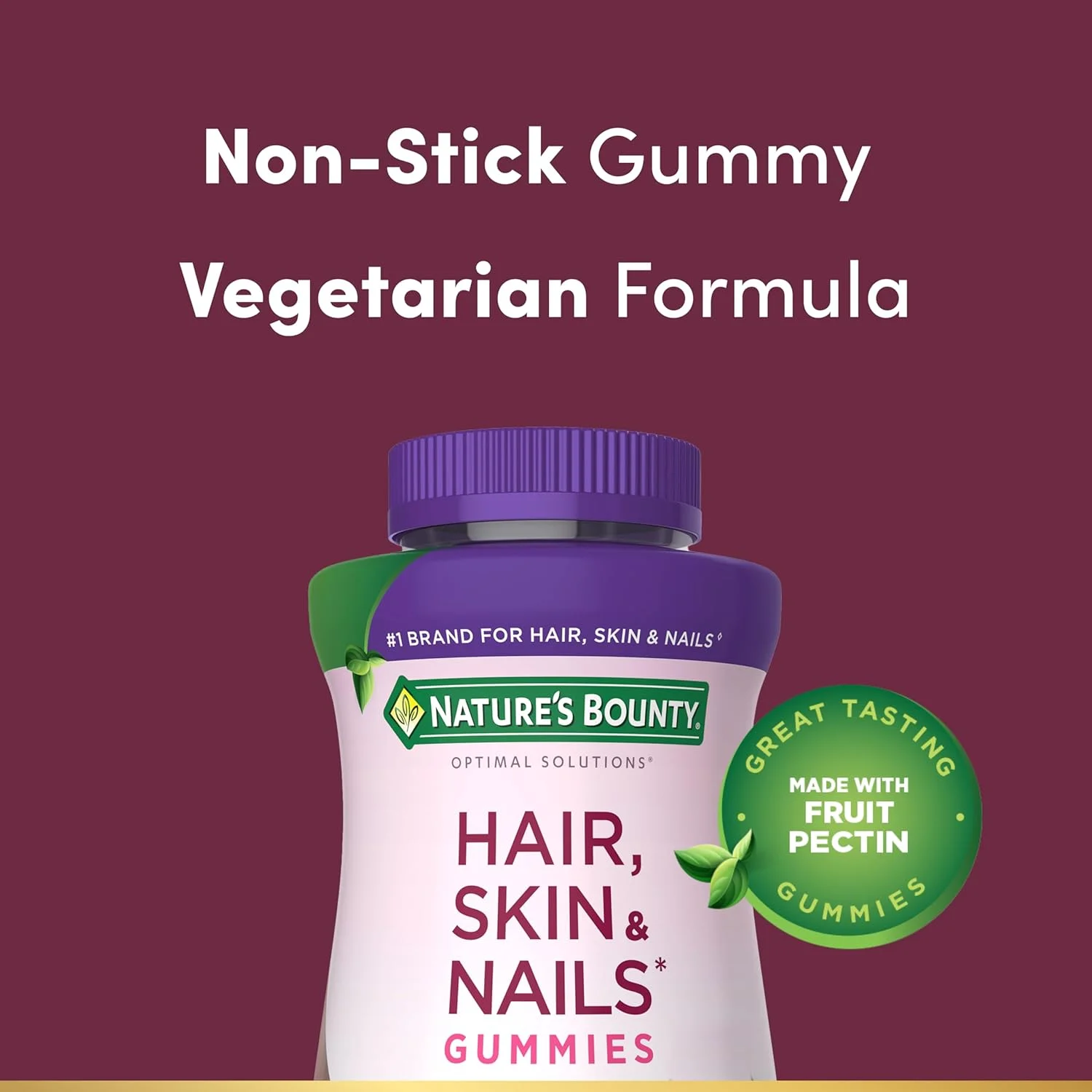 پاستیل پکتین پیشرفته مو، پوست و ناخن Nature’s Bounty Optimal Solutions، حاوی 2 برابر بیوتین در هر وعده، بدون چسبندگی، فرمول گیاهی، طعم توت فرنگی، 200 عدد، 100 وعده در مجموع