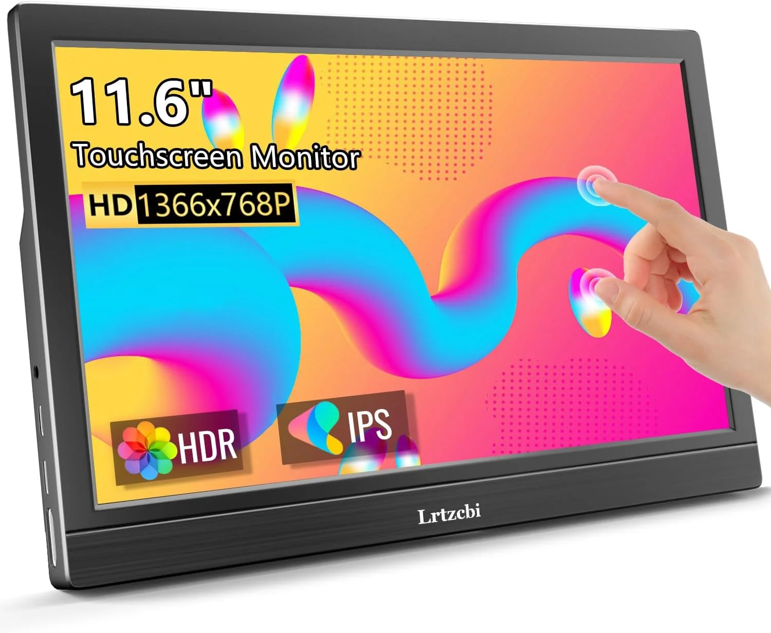 مانیتور لمسی قابل حمل 11.6 اینچی، HDR با رزولوشن 1366x768P IPS با USB C HDMI، مانیتور قابل حمل با بلندگوهای داخلی برای لپ تاپ/مک/تلفن/ایکس باکس/PS3/4/PC