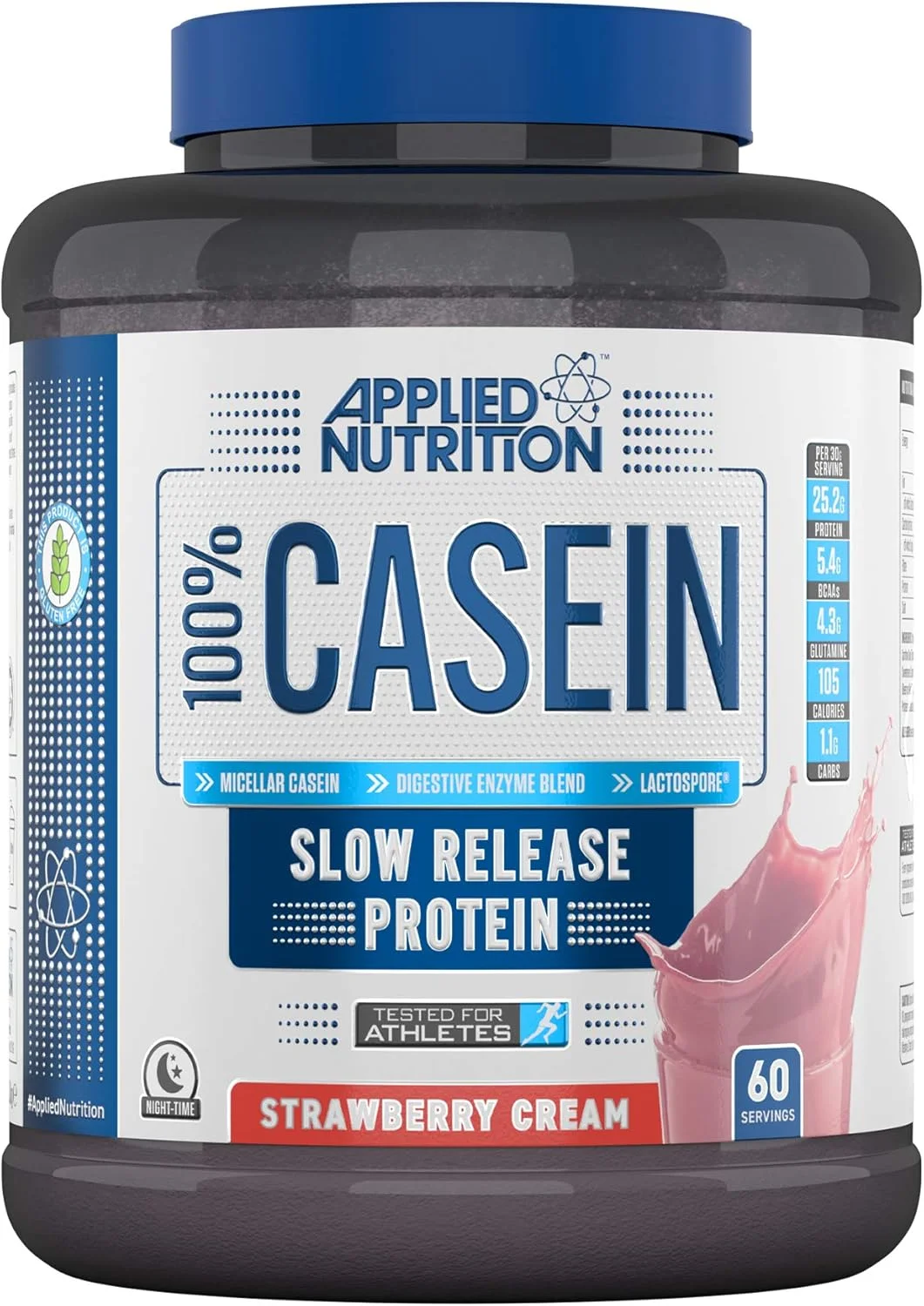 پودر پروتئین کازئین Applied Nutrition - مکمل کازئین میسلار، پروتئین با رهش آهسته (1.8 کیلوگرم - 60 سروینگ) (کرم توت فرنگی)