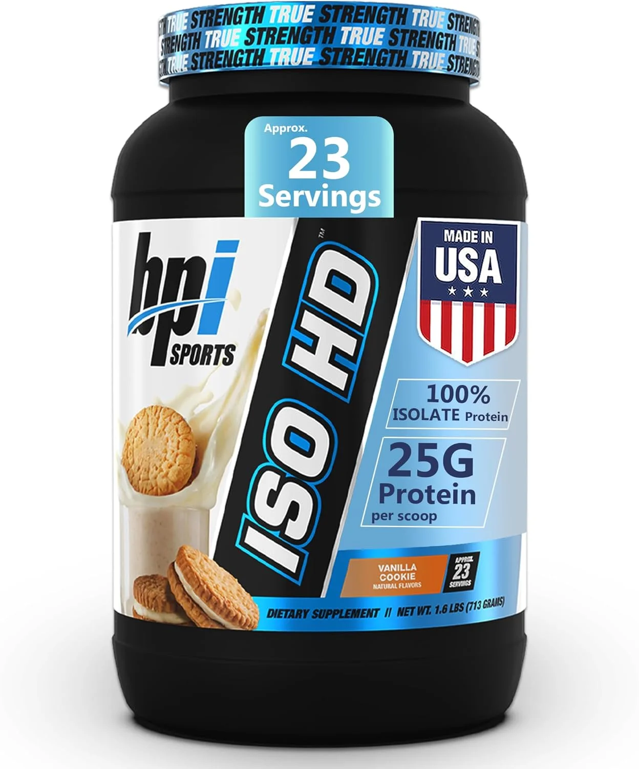 پروتئین وی ایزوله BPI Sports Iso Hd – 100% – رشد عضلات، ریکاوری، کاهش وزن، جایگزین وعده غذایی – بدون شکر، کم کربوهیدرات، کم کالری – برای آقایان و بانوان – وانیلی کوکی، 726 گرم
