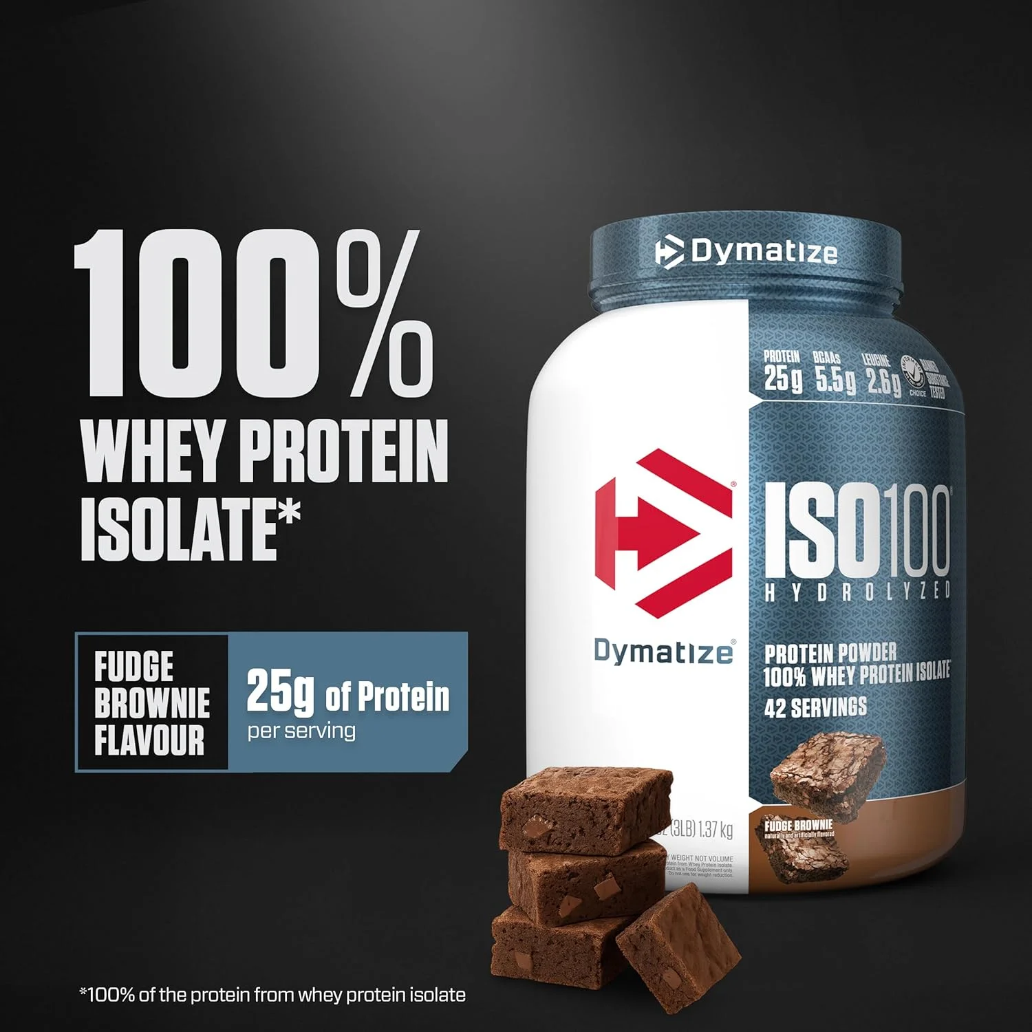 دایماتیز نوتریشن، ISO100 هیدرولیز شده، 100% پروتئین وی ایزوله، فاج براونی، 1.4 کیلوگرم