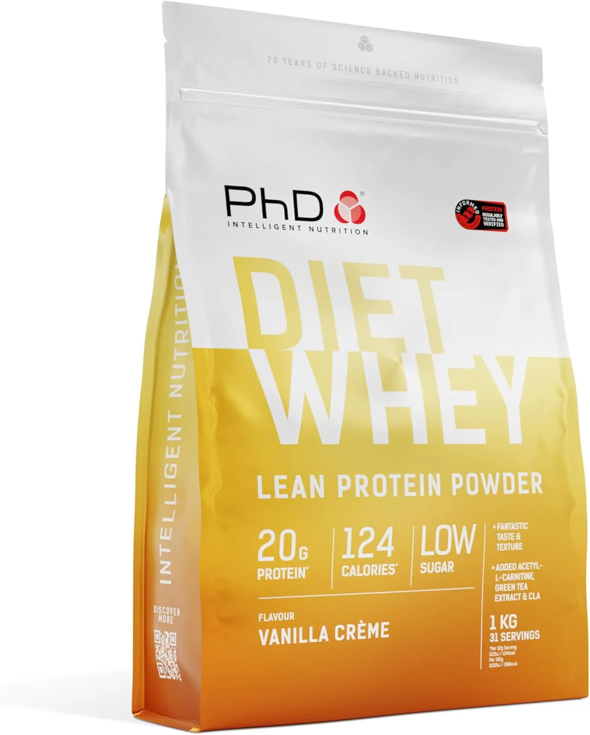 پودر پروتئین وی رژیمی PhD Nutrition، ماتریکس کم چرب پروتئین بالا، پودر پروتئین وی با طعم کرم وانیلی، 16 گرم پروتئین، 40 سروینگ در هر کیسه 1 کیلوگرمی