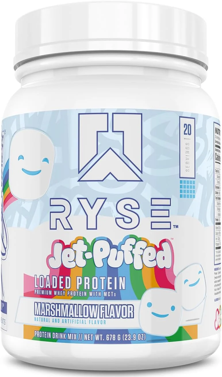پودر پروتئین بارگیری شده RYSE - مارشمالو - 25 گرم پروتئین وی ایزوله و کنسانتره با فیبر پری‌بیوتیک و MCT - کم کربوهیدرات، کم شکر، سازگار با دستگاه گوارش - 20 سروینگ / تیوب 1.5 پوندی