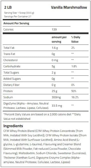 پروتئین وی 100% بادی بیلدینگ - 25 گرم پروتئین، BCAA، گلوتامین، آنزیم های گوارشی برای رشد و استقامت عضلات، مناسب برای گیاهخواران و رژیم کتو (وانیلی مارشمالو، 2 پوند)