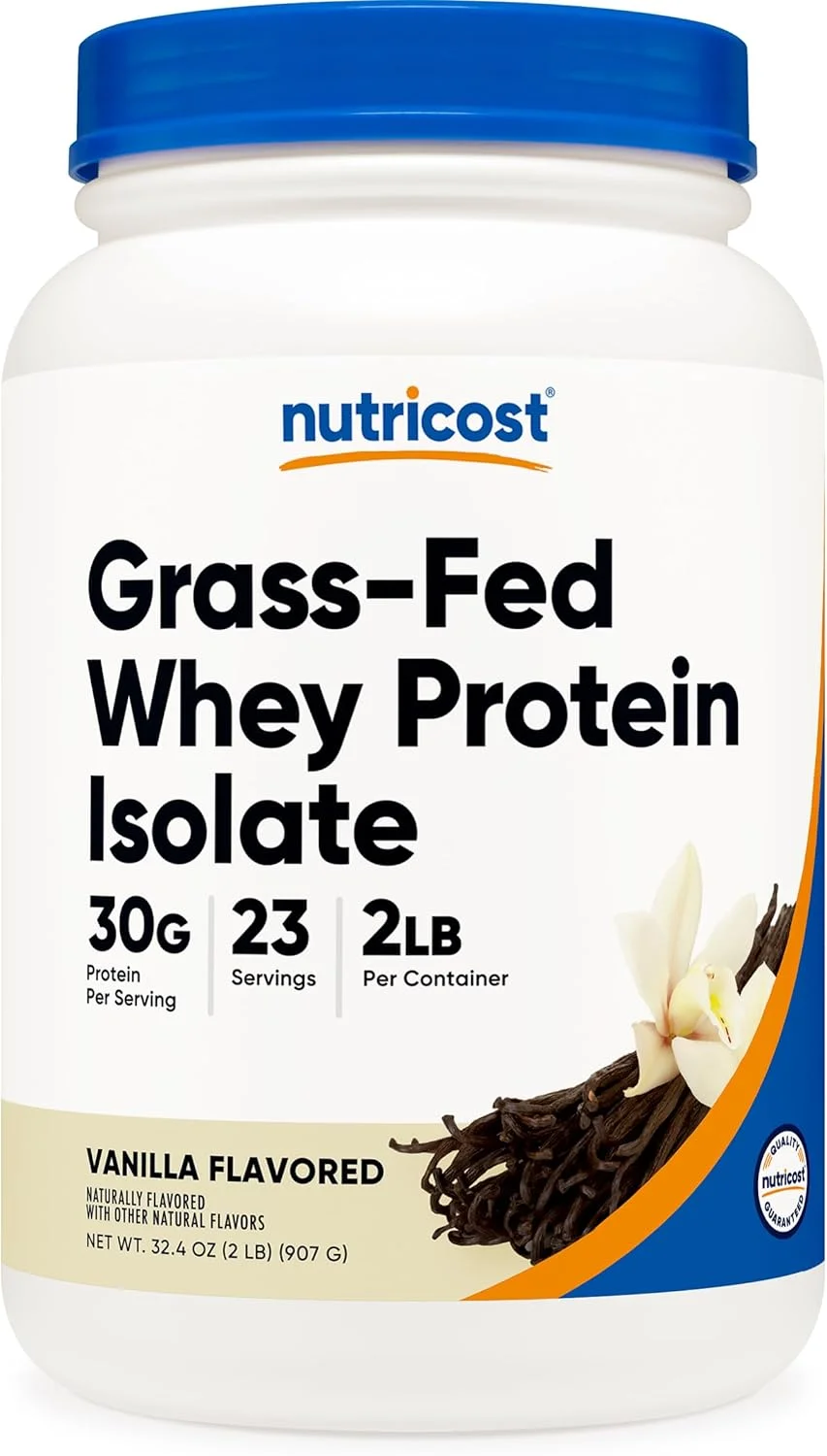 پروتئین وی ایزوله تغذیه شده با علف Nutricost (وانیلی) 2 پوند - غیر GMO، بدون گلوتن، طعم دهنده های طبیعی