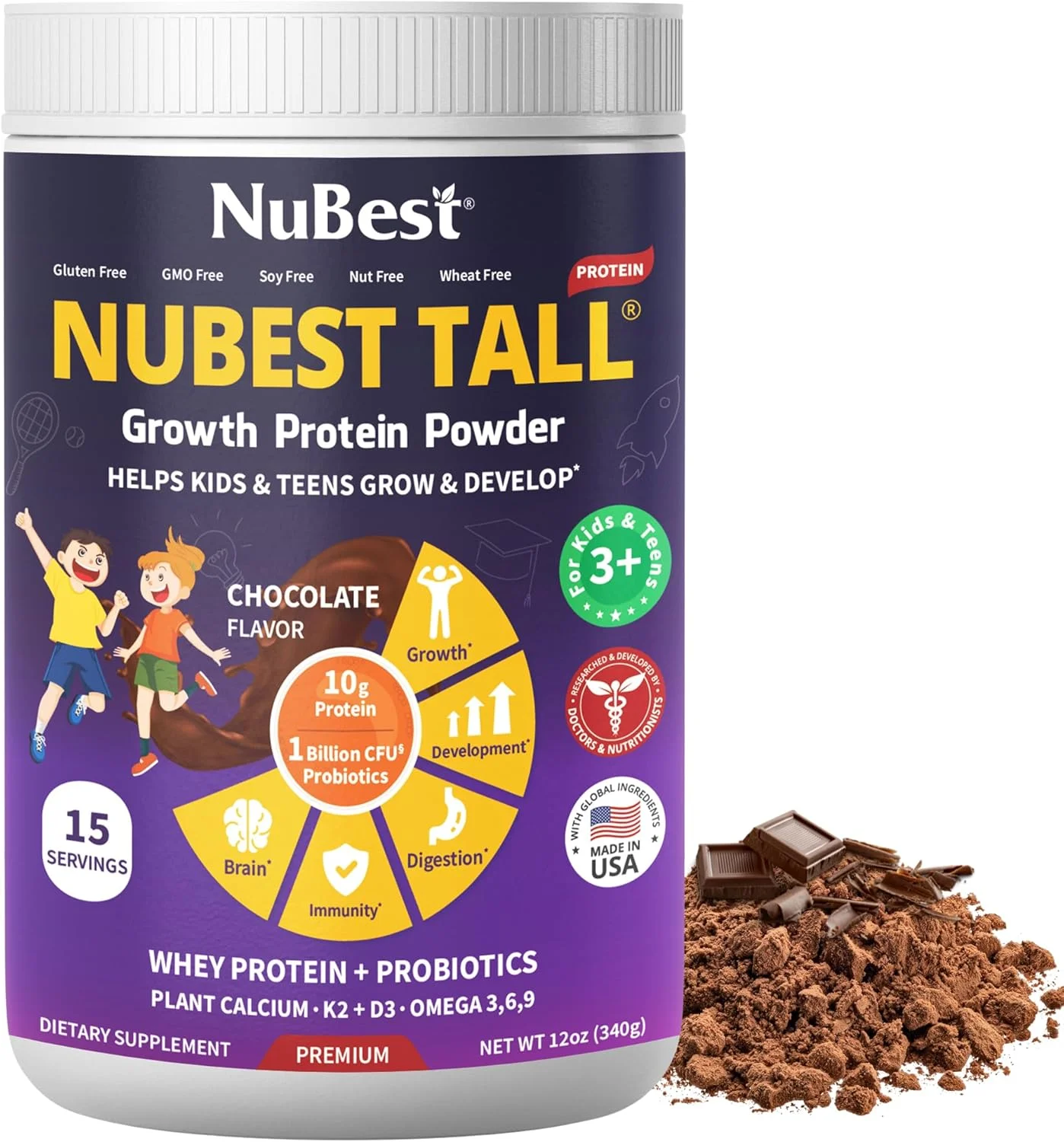 پودر پروتئین رشد قد NuBest Tall - کمک به رشد و توسعه کودکان و نوجوانان - 15 سروینگ - طعم شکلاتی (بسته 1 عددی)