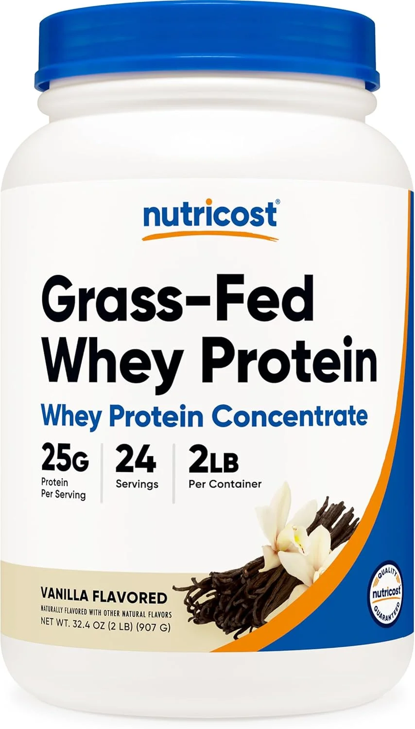 پروتئین وی کنسانتره تغذیه شده با علف Nutricost - غیر دناتوره، غیر تراریخته، بدون گلوتن، طعم دهنده های طبیعی