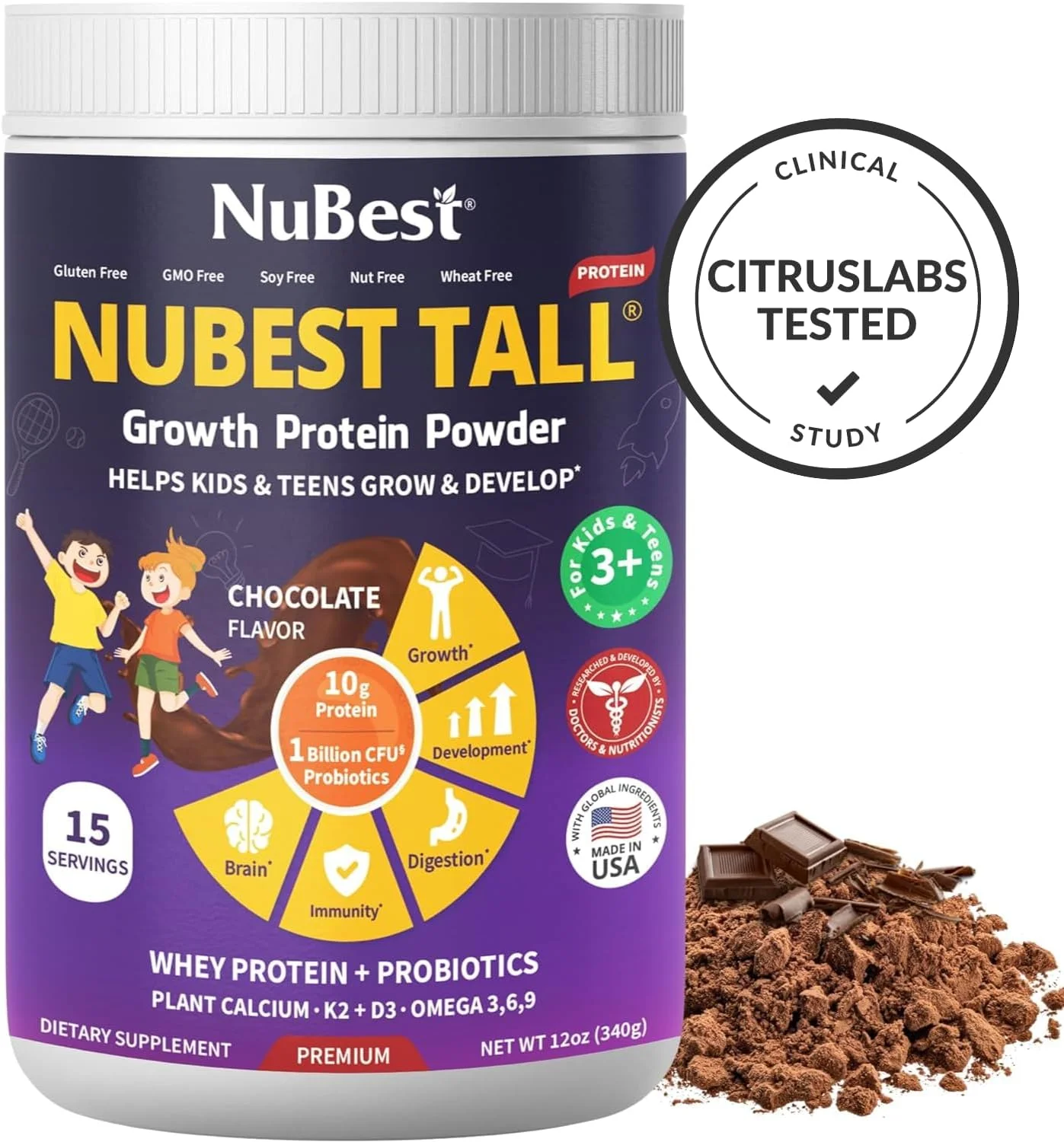 پودر پروتئین رشد قد NuBest Tall - کمک به رشد و توسعه کودکان و نوجوانان - 15 سروینگ - طعم شکلاتی (بسته 1 عددی)