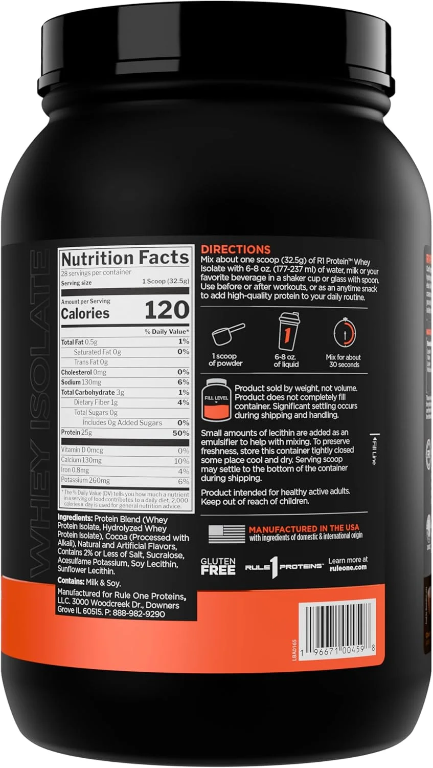 پروتئین وی ایزوله Rule 1 R1 - حاوی 25 گرم پروتئین و 6 گرم BCAA منحصراً از منابع ایزوله و هیدرولیز شده برای ریکاوری تمرین (حدود 900 گرم، کره بادام زمینی شکلاتی)