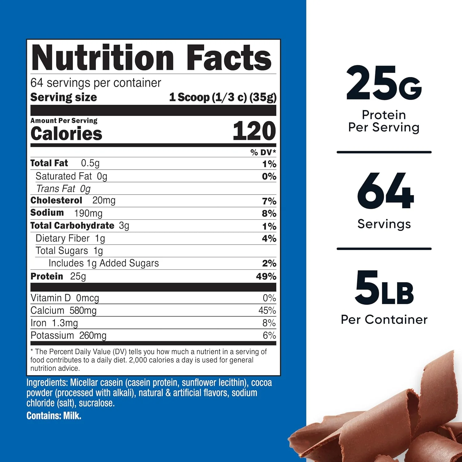 پودر پروتئین کازئین Nutricost - کازئین میسلار، بدون گلوتن، غیر تراریخته (2.26 کیلوگرم، شکلاتی)