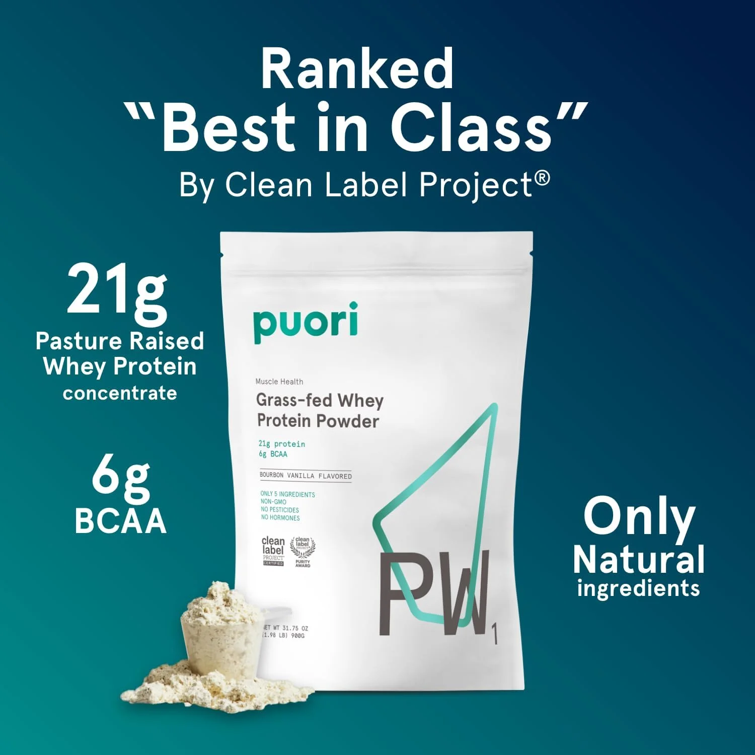 پودر پروتئین وی خالص با طعم وانیل Puori - Pw1، 900 گرم