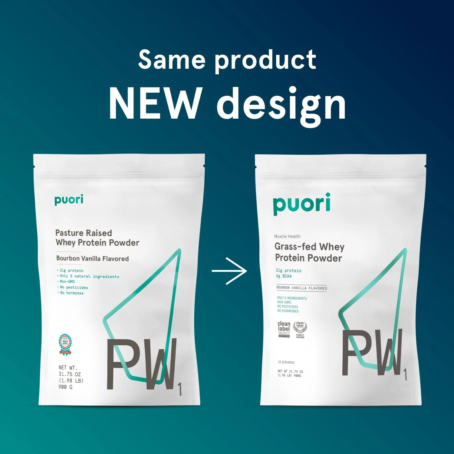 پودر پروتئین وی خالص با طعم وانیل Puori - Pw1، 900 گرم