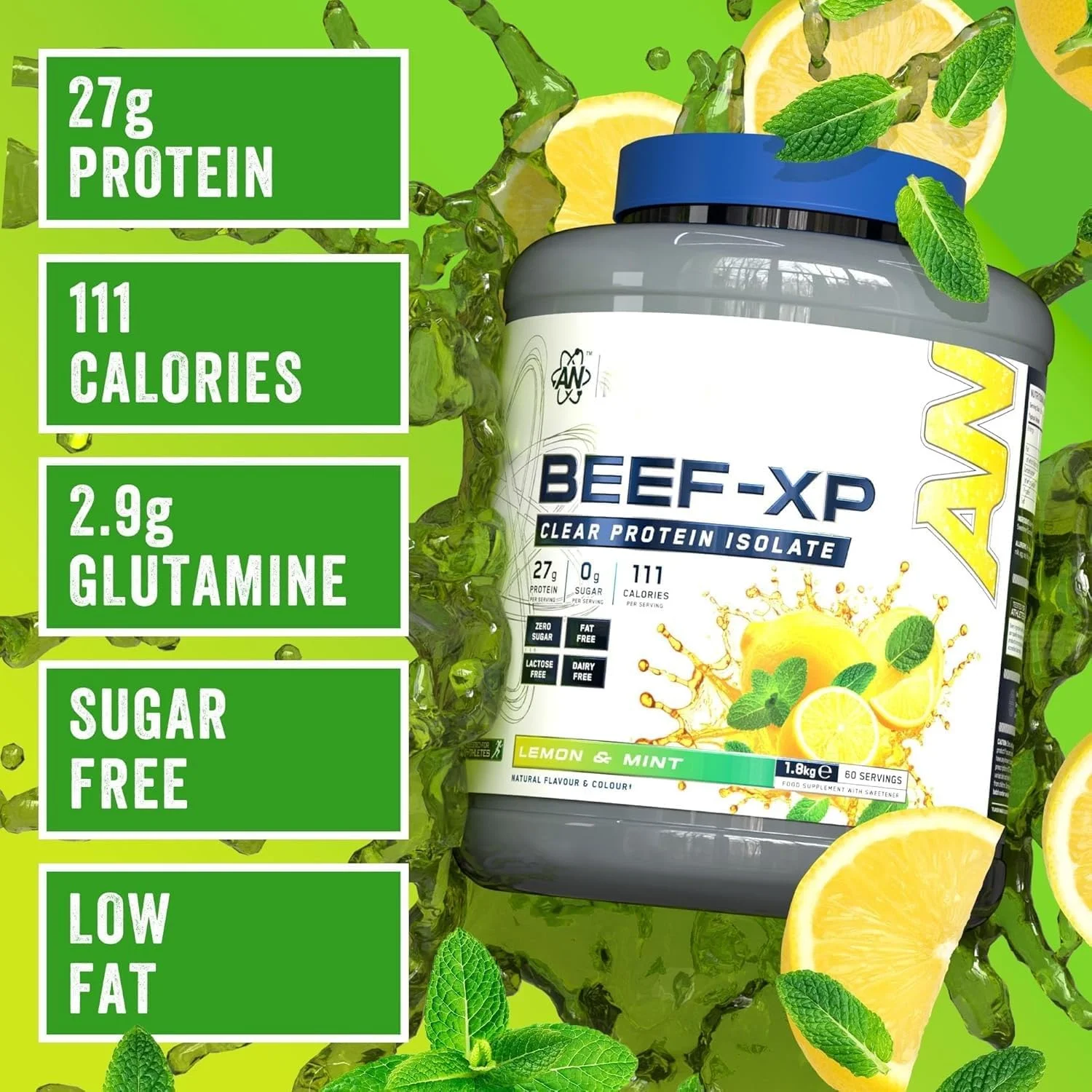 پروتئین ایزوله گوشت گاو BEEF-XP شفاف ۱.۸ کیلوگرم (۶۰ سروینگ) طعم لیمو و نعناع