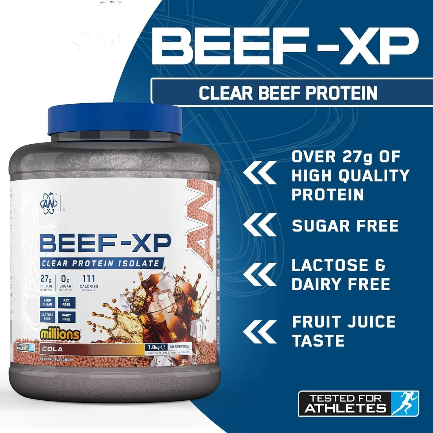 پروتئین ایزوله هیدرولیز شده گوشت گاو Beef XP، سبک آب میوه، پودر پروتئین گوشت گاو بدون لبنیات، بدون لاکتوز، بدون شکر، کم چرب (1.8 کیلوگرم، طعم کولا)