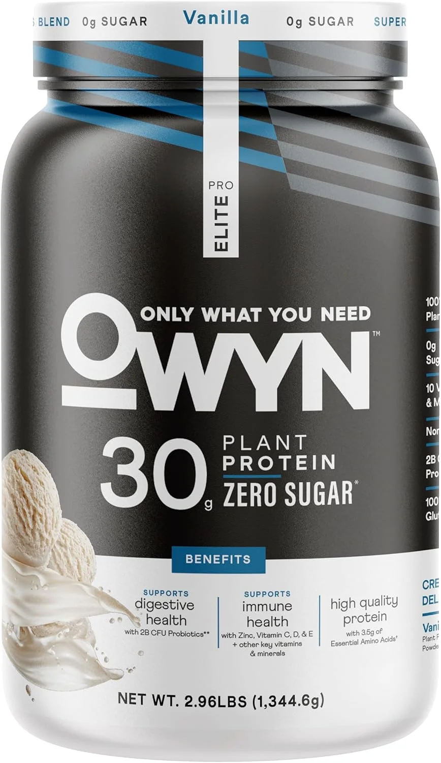پودر پروتئین گیاهی با پروتئین بالا OWYN Only What You Need Pro Elite Vegan، 30 گرم، بدون شکر (وانیلی، 1.3 کیلوگرم)