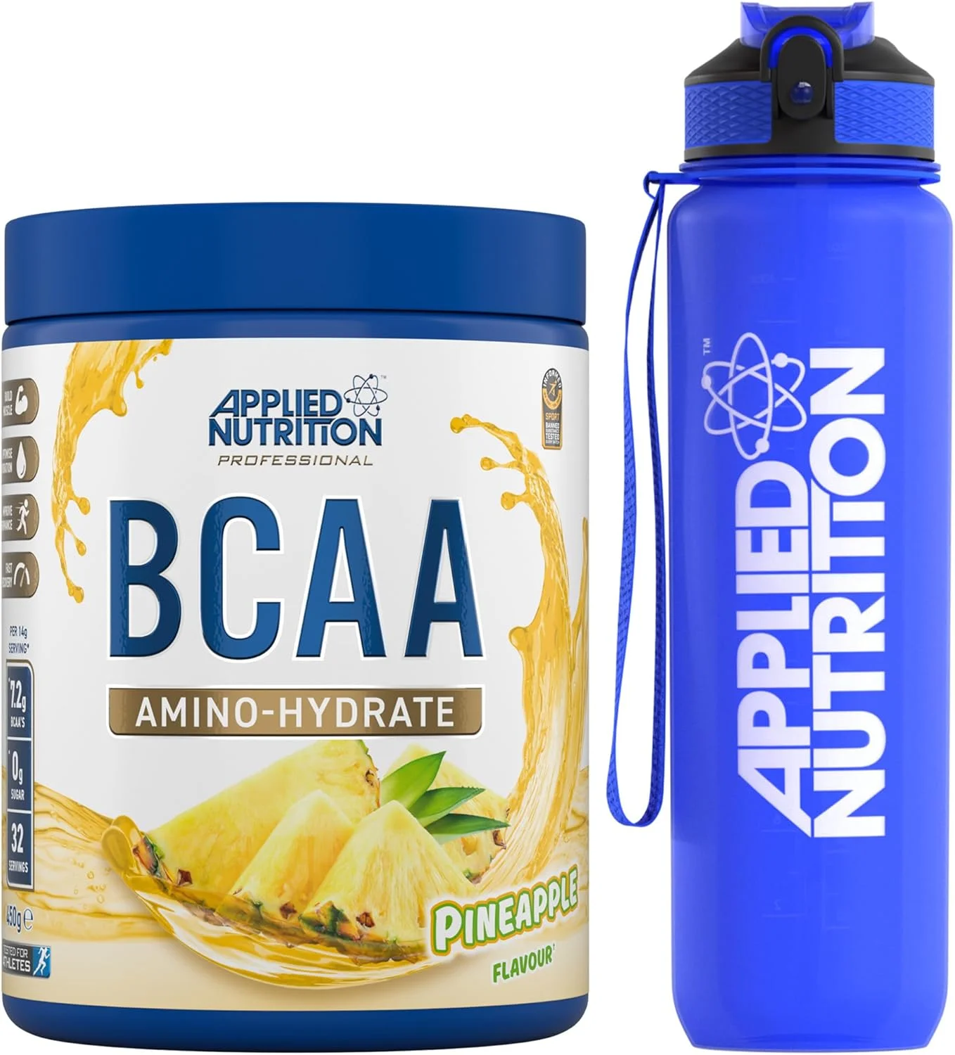 مجموعه تغذیه کاربردی: پودر BCAA ۴۵۰ گرم + بطری آب Lifestyle ۱۰۰۰ میلی لیتر | مکمل آمینو اسیدهای شاخه دار BCAA، حین تمرین و ریکاوری (۴۵۰ گرم - ۳۲ سروینگ) (آناناس)
