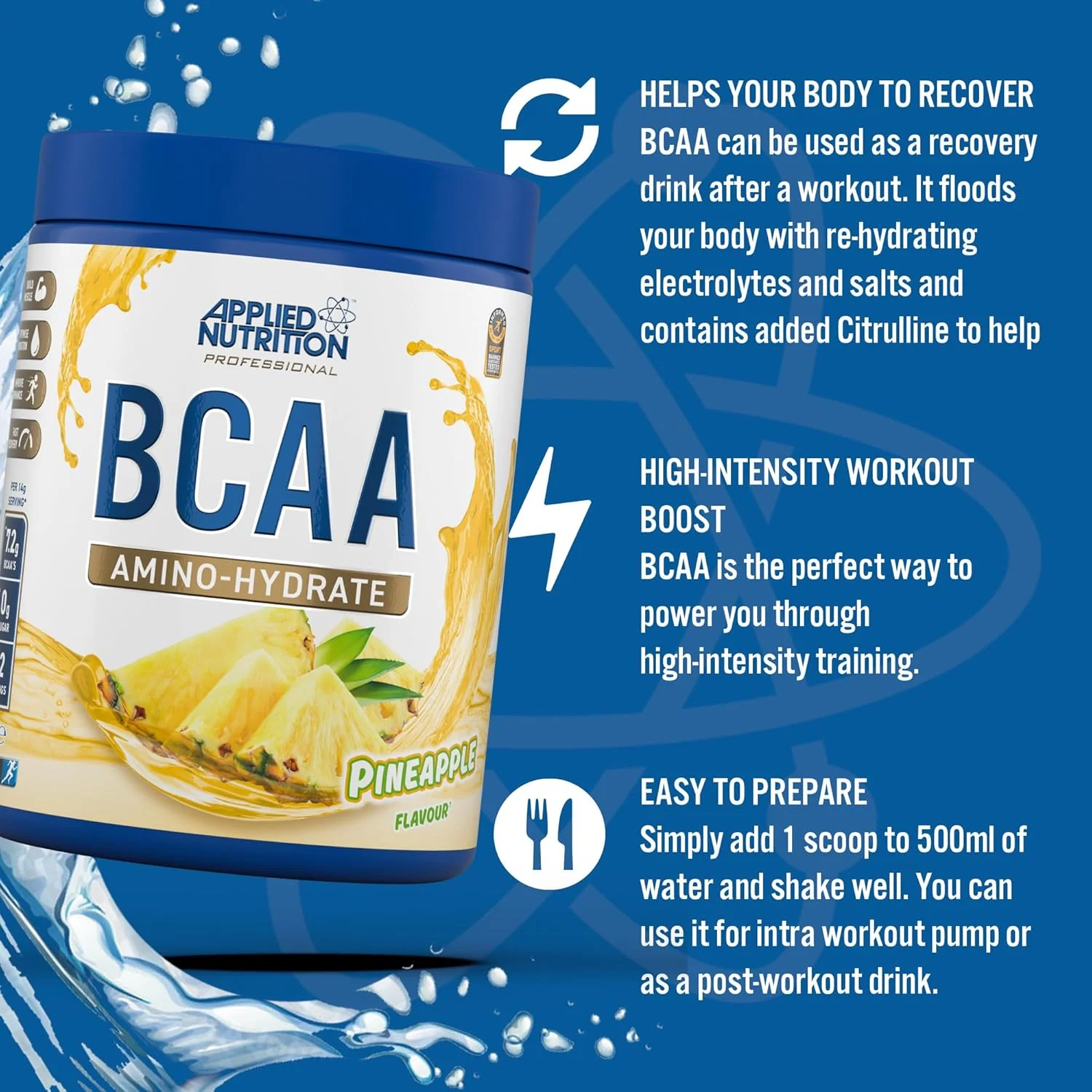 مجموعه تغذیه کاربردی: پودر BCAA ۴۵۰ گرم + بطری آب Lifestyle ۱۰۰۰ میلی لیتر | مکمل آمینو اسیدهای شاخه دار BCAA، حین تمرین و ریکاوری (۴۵۰ گرم - ۳۲ سروینگ) (آناناس)