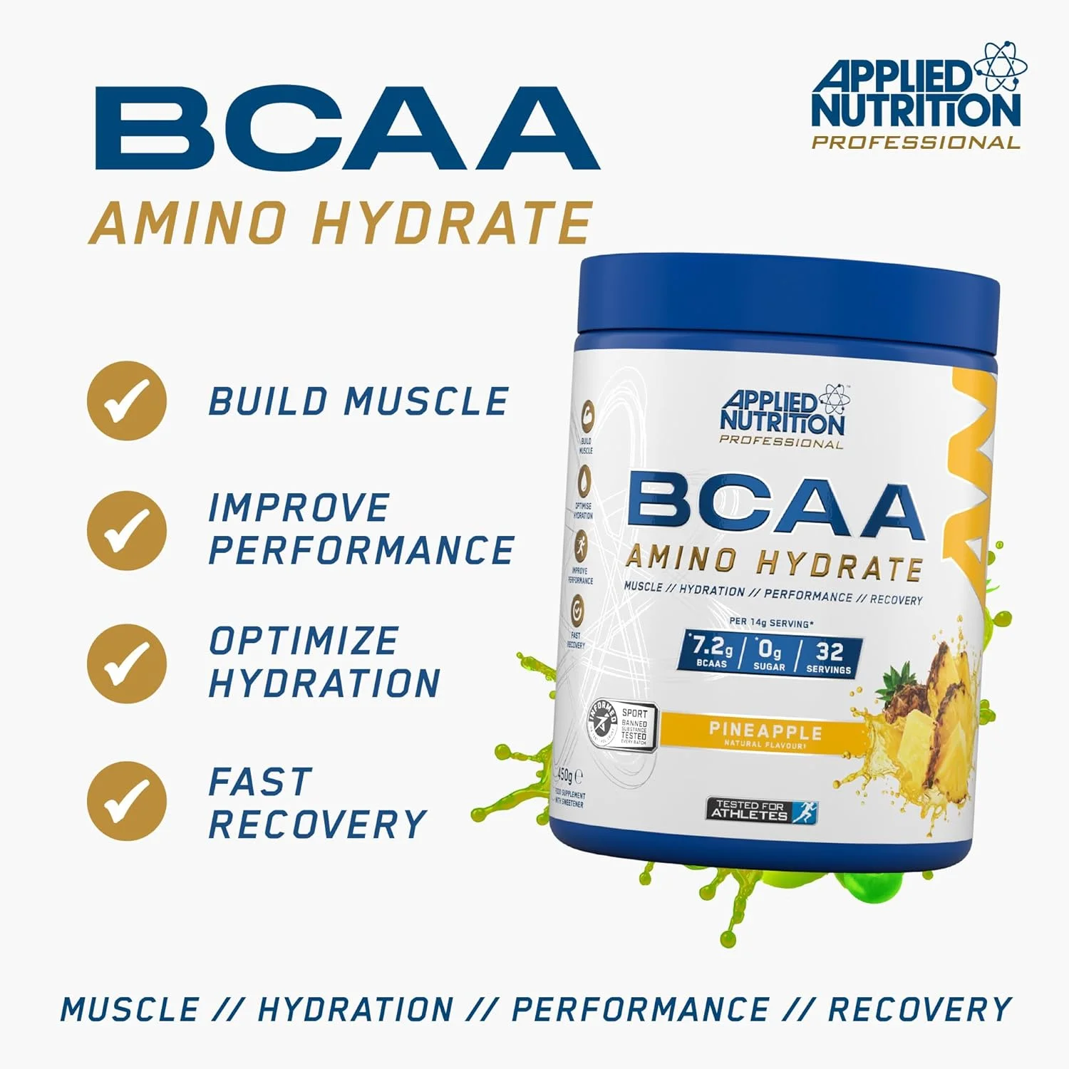 پودر آمینو اسیدهای شاخه دار Applied Nutrition BCAA با ویتامین B6، تامین کننده الکترولیت ها، آمینو هیدرات حین تمرین و پودر نوشیدنی انرژی زا برای ریکاوری 450 گرمی (آناناس) - تصویر 3 پودر آمینو اسیدهای شاخه دار Applied Nutrition BCAA با ویتامین B6، تامین کننده الکترولیت ها، آمینو هیدرات حین تمرین و پودر نوشیدنی انرژی زا برای ریکاوری 450 گرمی (آناناس) - تصویر 3