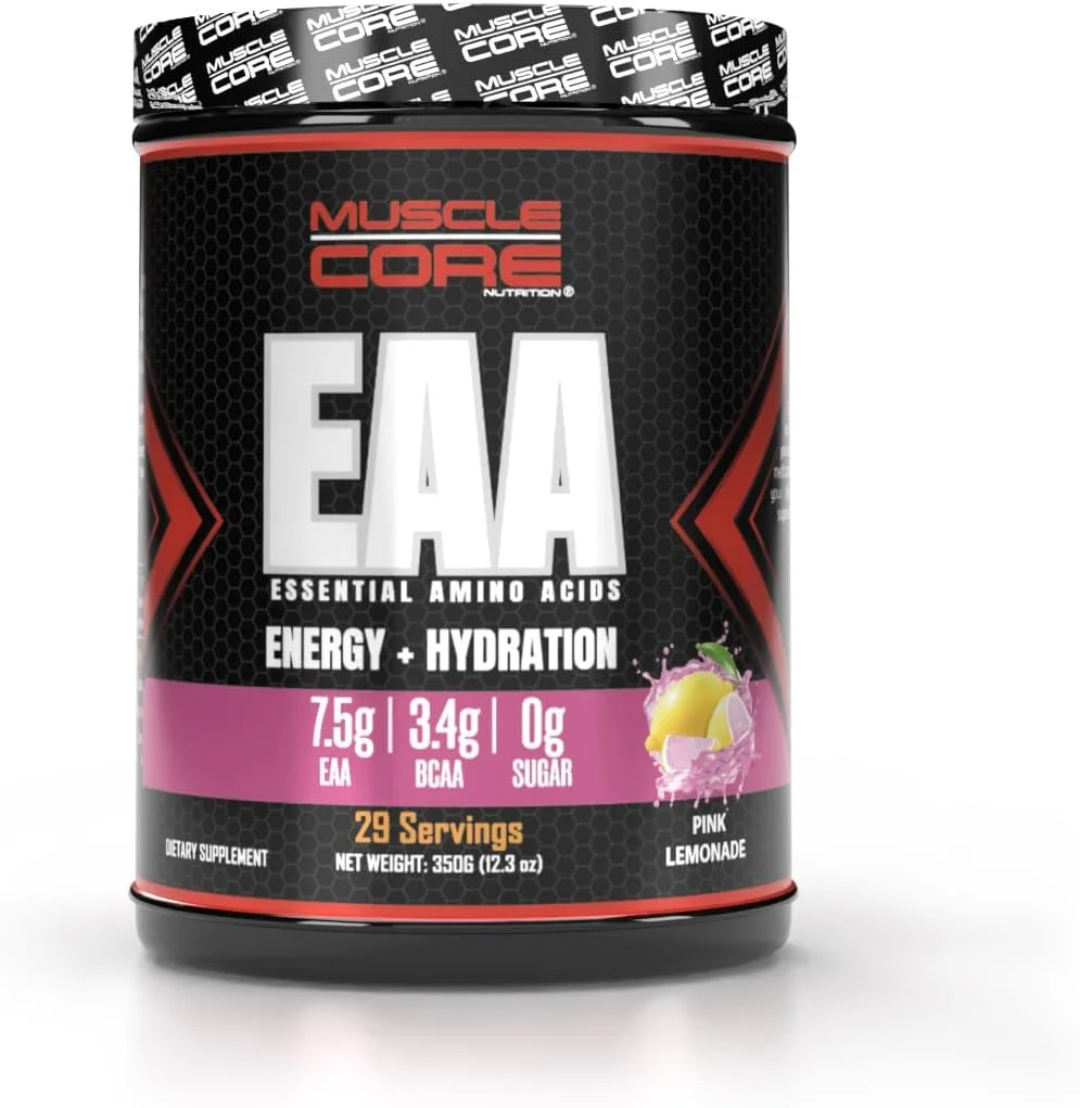 مکمل آمینو اسید ضروری Muscle Core Nutrition EAA وزن 350 گرم | حاوی 9 آمینو اسید ضروری | پشتیبانی از انرژی و هیدراتاسیون | 30 سروینگ، طعم لیموناد صورتی 350 گرم