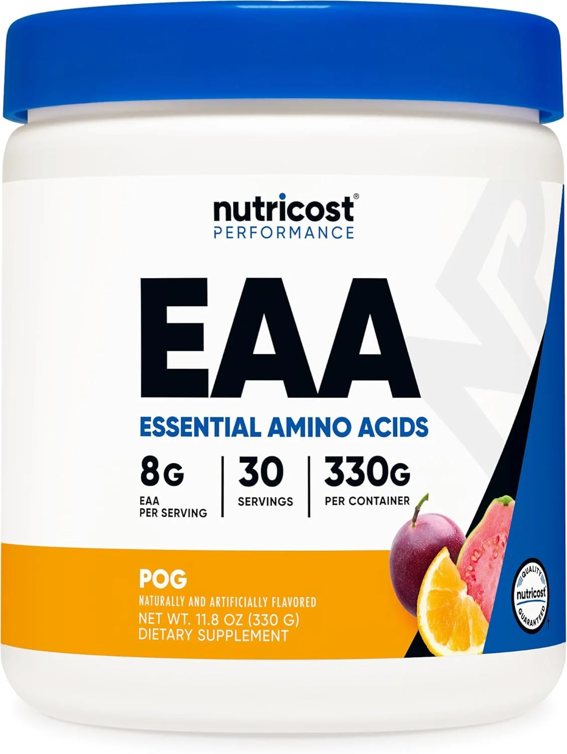 پودر EAA نوتری‌کاست با طعم میوه‌های پشن، پرتقال و گواوا، 30 سروینگ - آمینو اسیدهای ضروری - غیر تراریخته، بدون گلوتن، مناسب گیاهخواران