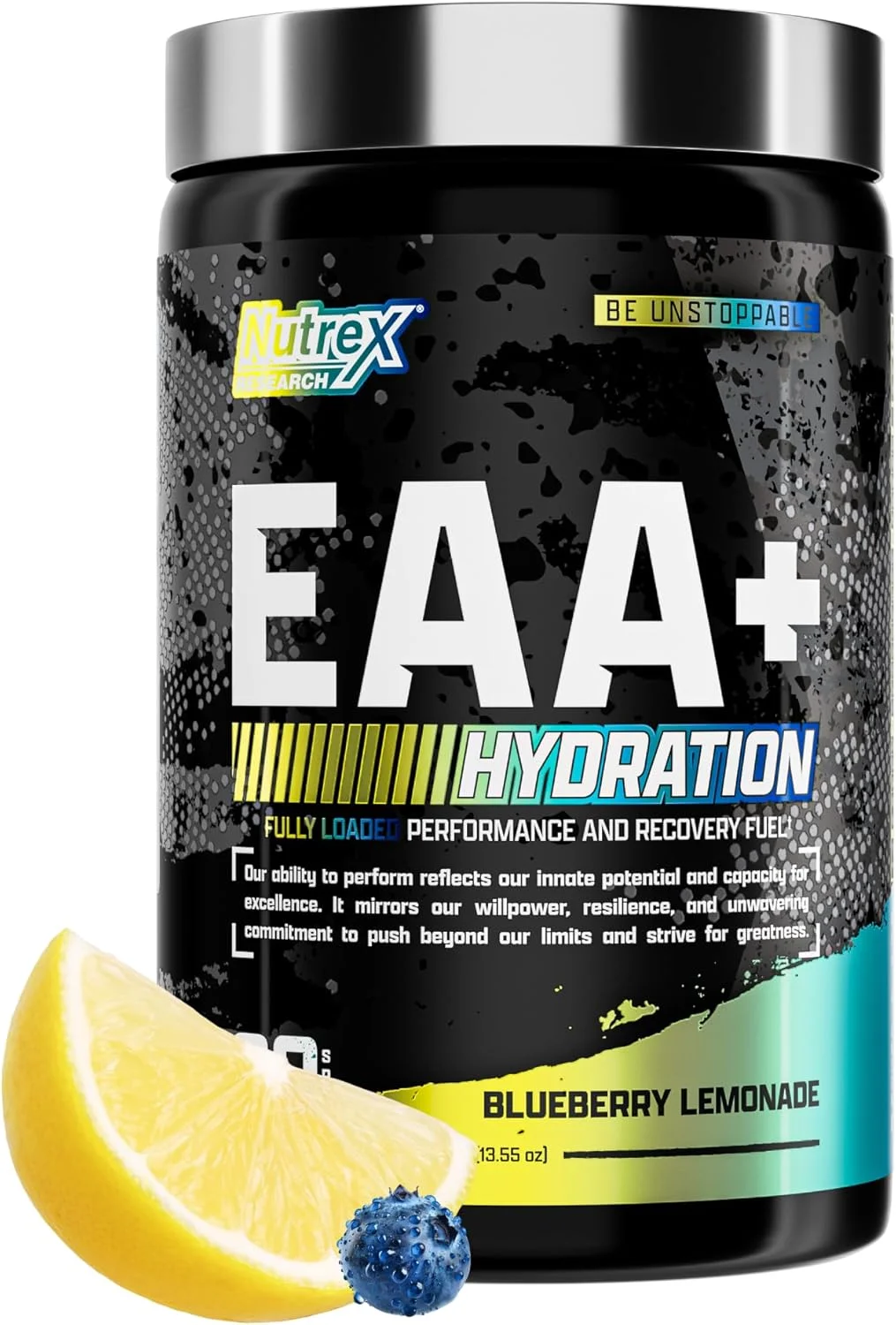 ناترکس ریسرچ EAA Hydration | پودر EAA + BCAA | ریکاوری عضلات، قدرت، عضله سازی، استقامت | 8 گرم آمینو اسیدهای ضروری + الکترولیت ها | بلوبری لیموناد 30 سروینگ