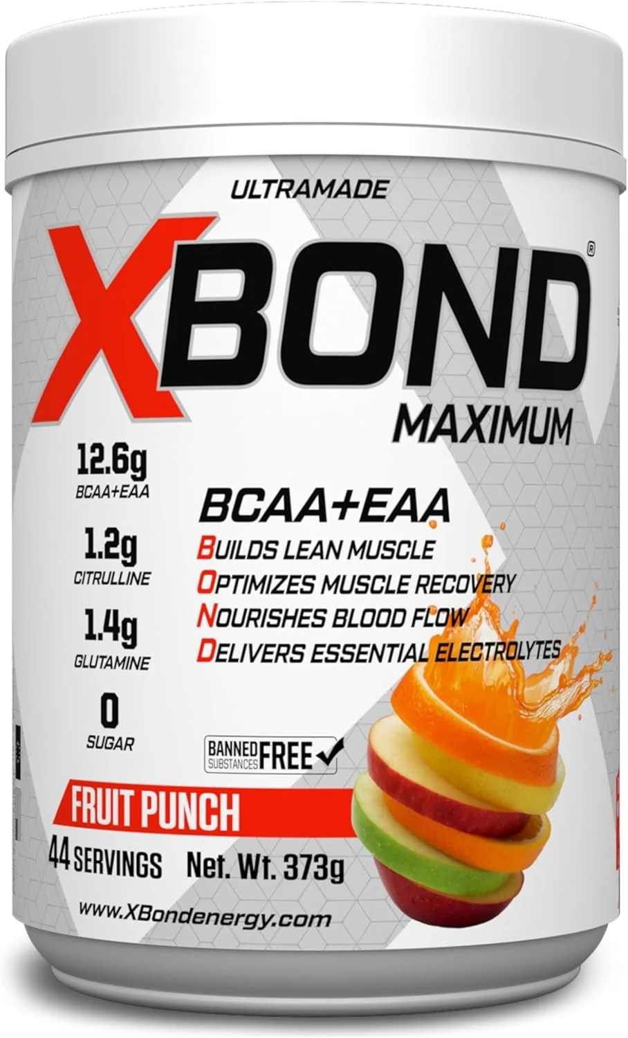 ایکس باند ماکزیمم BCAA+EAA – 12.6 گرم آمینو اسید – ریکاوری عضلات و آبرسانی – بدون شکر – 44 سروینگ (44 سروینگ، پانچ میوه)