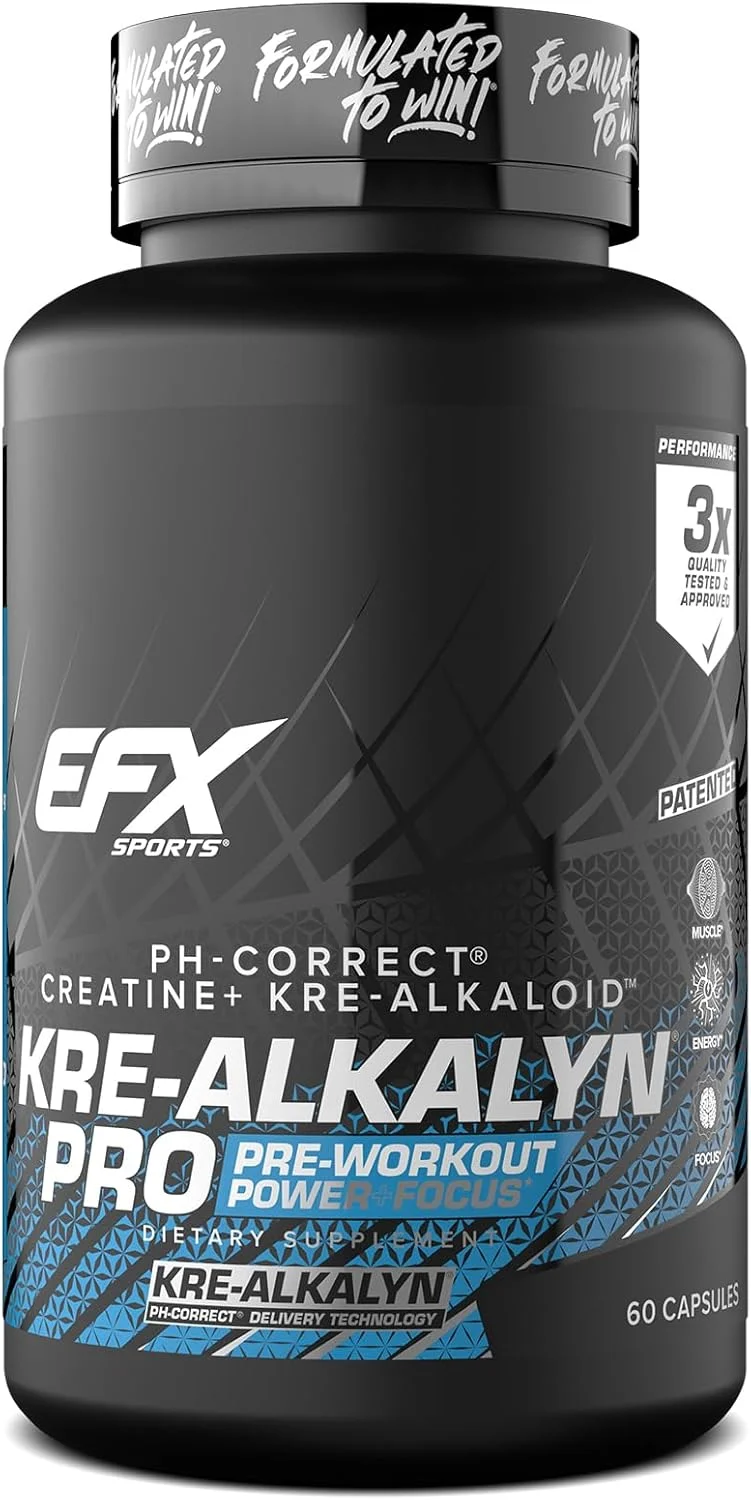 مکمل کراتین مونوهیدرات EFX Sports Kre-Alkalyn PRO - کپسول های عضله ساز چند وجهی برای استقامت، انرژی و قدرت برای مردان و زنان