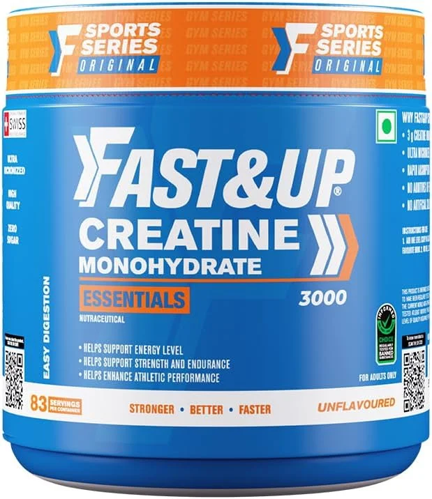 پودر کراتین مونوهیدرات FAST&UP، مکمل کراتین میکرونیزه خالص برای رشد عضلات، قدرت و ریکاوری، پودر کراتین بدون طعم، (83 سروینگ) آبی 250 گرم
