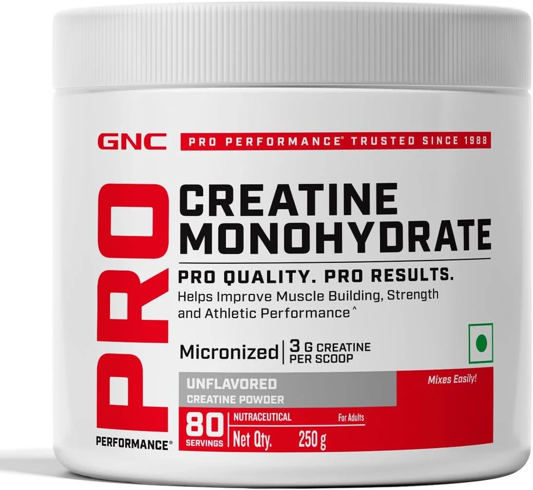 کراتین مونوهیدرات GNC Pro Performance - 3000 میلی گرم کراتین در هر پیمانه | میکرونیزه شده برای جذب سریعتر | افزایش انرژی، حجم عضلات و عملکرد | بدون گلوتن | بدون طعم | 250 گرم