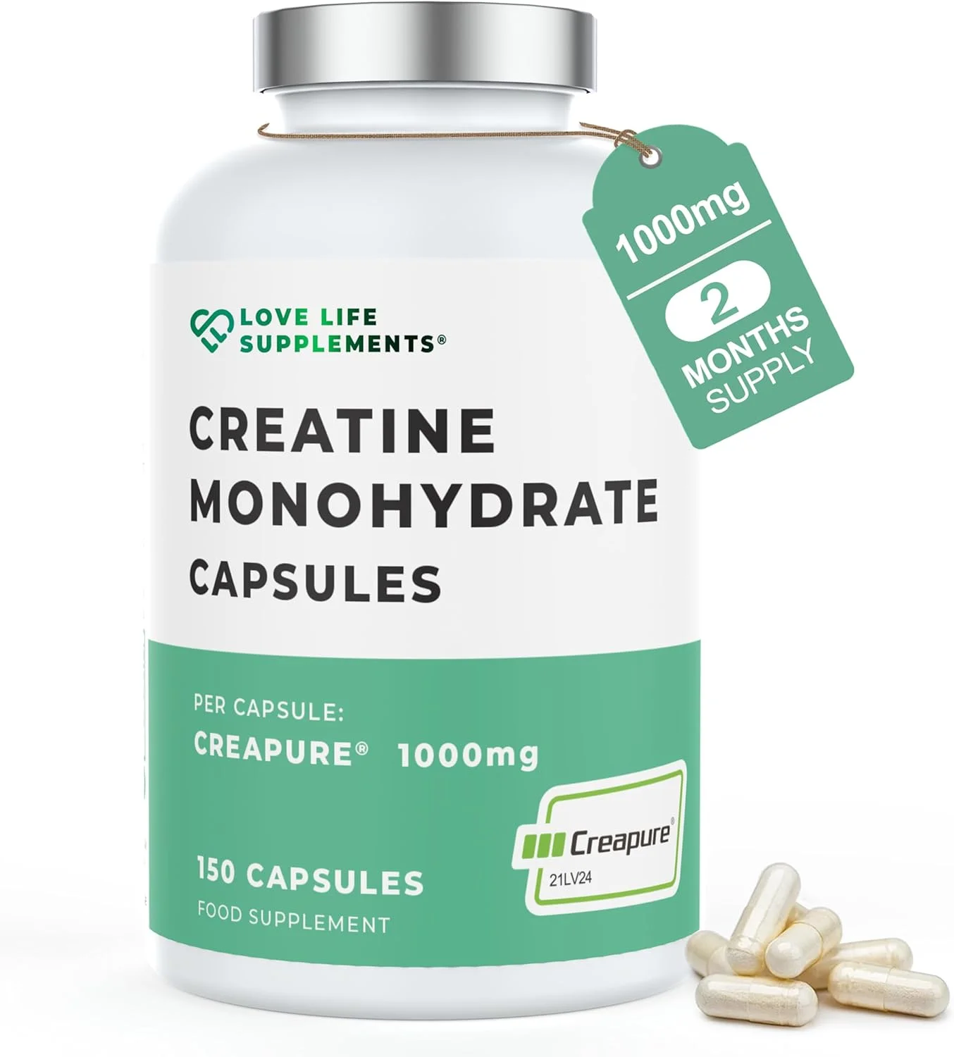 پودر کراتین مونوهیدرات Creapure® (به شکل کپسول) از LLS | 150 کپسول (1 گرم در هر کپسول) | 30-50 سروینگ | 'تمیز، موثر، با کیفیت بالا'