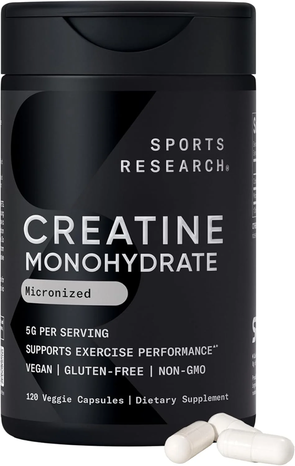 کپسول کراتین مونوهیدرات Sports Research® - پشتیبانی از ریکاوری تمرین، افزایش حجم عضلانی، عملکرد و قدرت* - غیر GMO، دارای گواهی Vegan - 5 گرم در هر وعده - 30 وعده