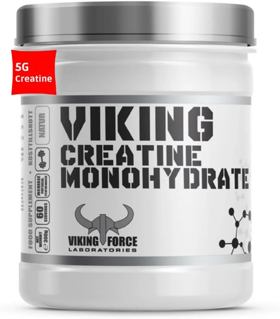 VIKING FORCE کراتین مونوهیدرات - طعم طبیعی افزایش وزن، 300 گرم، 60 سروینگ، افزایش عملکرد فیزیکی