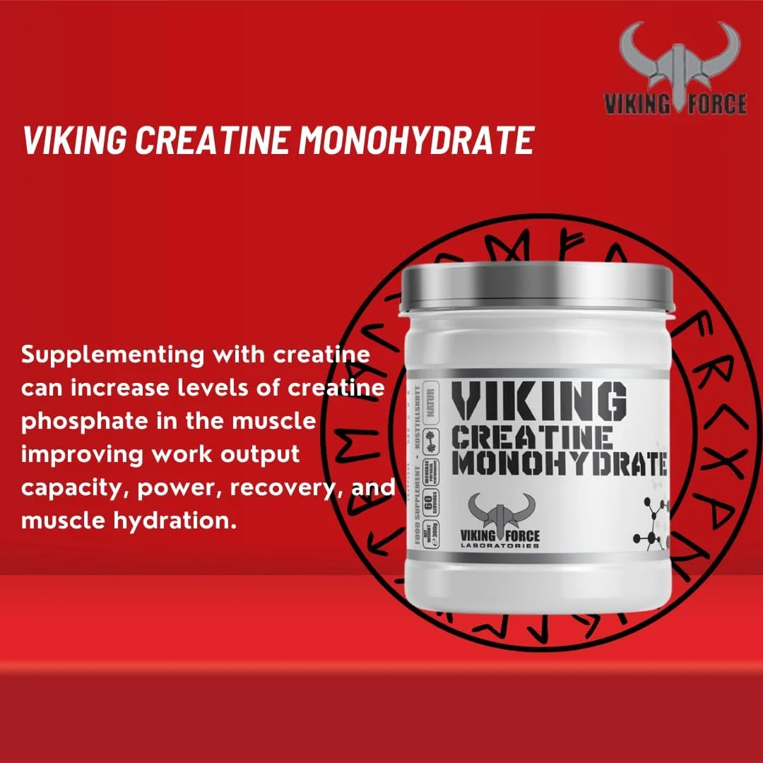 VIKING FORCE کراتین مونوهیدرات - طعم طبیعی افزایش وزن، 300 گرم، 60 سروینگ، افزایش عملکرد فیزیکی