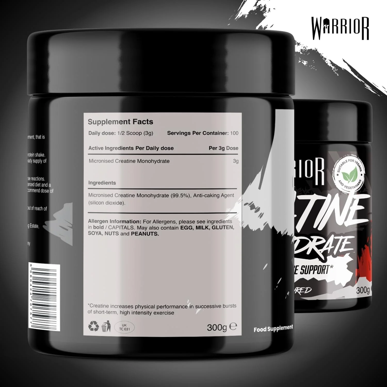پودر کراتین مونوهیدرات Warrior - 300 گرم - میکرونیزه شده برای مخلوط شدن و مصرف آسان - 100% کراتین خالص - ثابت شده برای بهبود عملکرد بدنی و ریکاوری، 60 سروینگ 5 گرمی، بدون طعم
