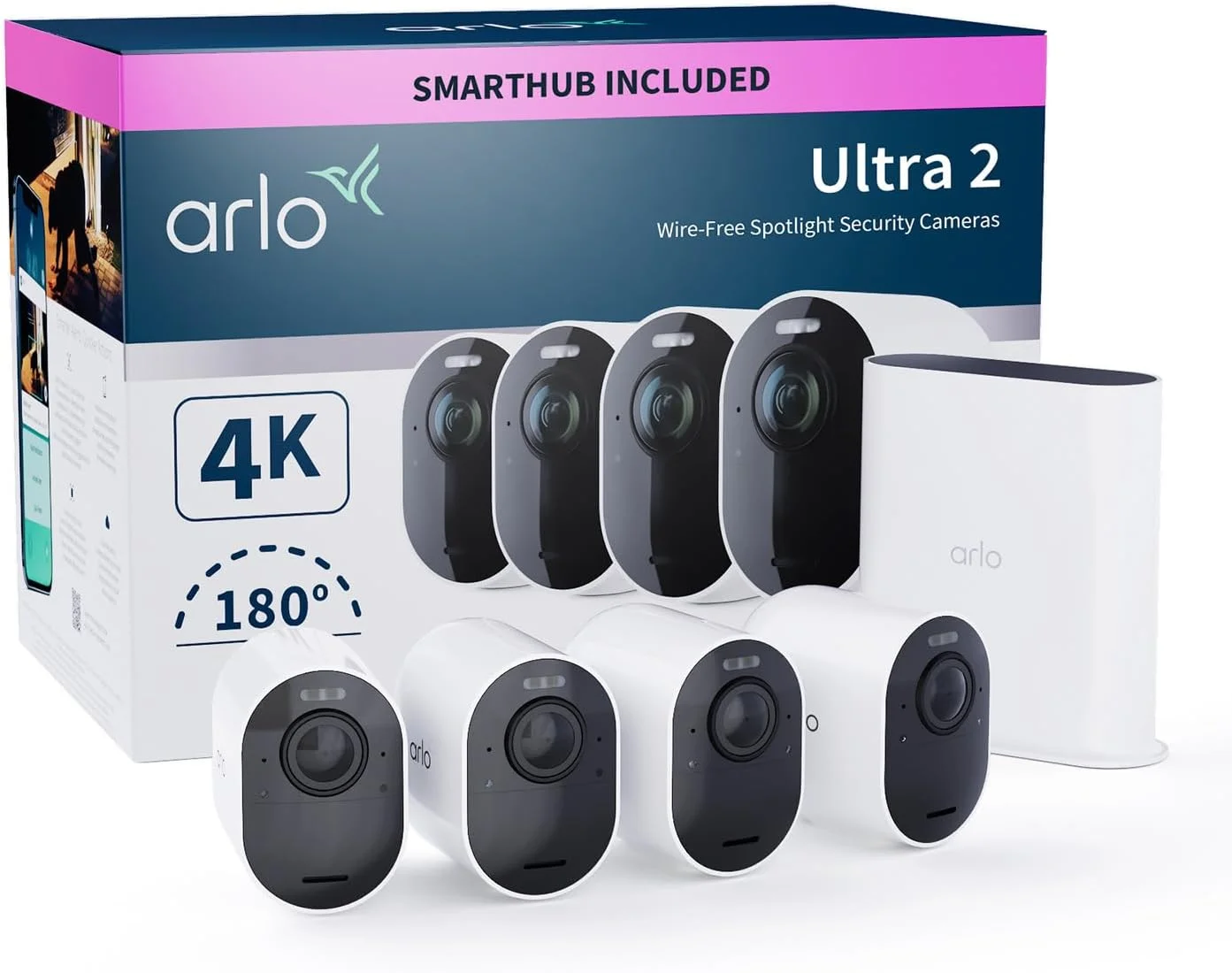 دوربین مداربسته 4K بی‌سیم Arlo Ultra 2 مناسب فضای باز، بسته 4 عددی | محصول با کیفیت | بدون سیم | دارای نور | دید در شب رنگی | سنسور حرکتی | آژیر | 3 ماه دوره آزمایشی برای Arlo Secure