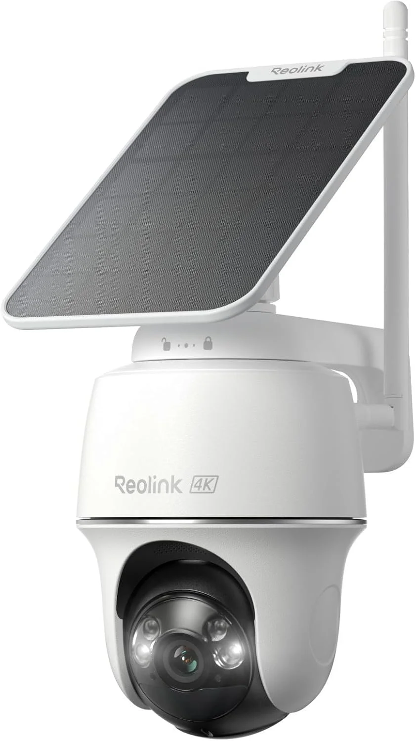 دوربین مداربسته خورشیدی 4K بی سیم فضای باز REOLINK، دوربین مداربسته با قابلیت چرخش 360 درجه، ردیابی خودکار، دید در شب رنگی، تشخیص هوشمند، وای فای 2.4/5 گیگاهرتز، بدون هزینه ماهانه، Argus PT Ultra + پنل خورشیدی 3 واتی
