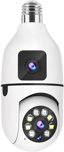 لامپ دوربین مداربسته دو لنز 360 درجه پانوراما E27 WiFi CCTV | دوربین هوشمند IP بی سیم با تشخیص حرکت، صدای دو طرفه و دید در شب | پشتیبانی از برنامه Baby Monitor V380