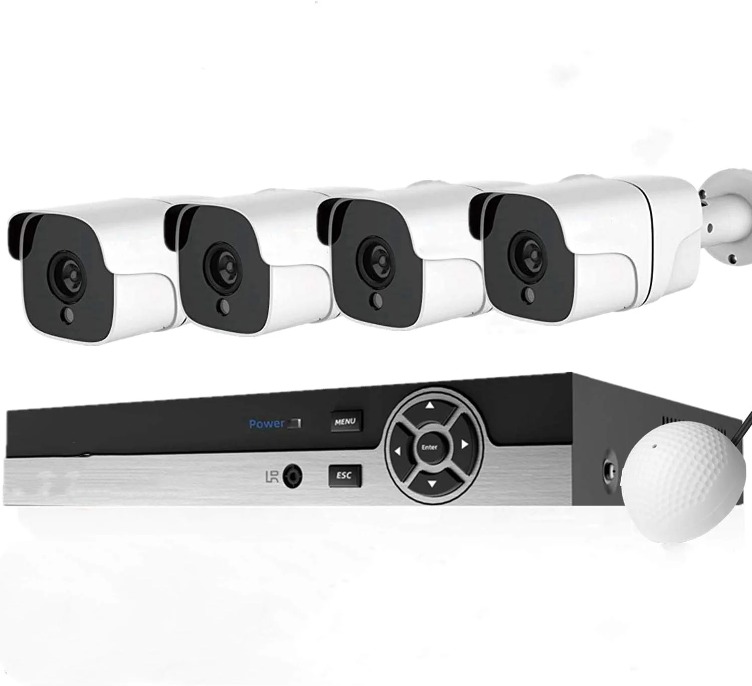 سیستم دوربین مداربسته ویدیویی خانگی Tomvision 4CH 1080P، کیت کامل 4 کاناله با DVR ضبط ویدیویی 1080P، 4 عدد دوربین 2 مگاپیکسلی بیرونی با میکروفون، کیت نظارت صوتی/تصویری