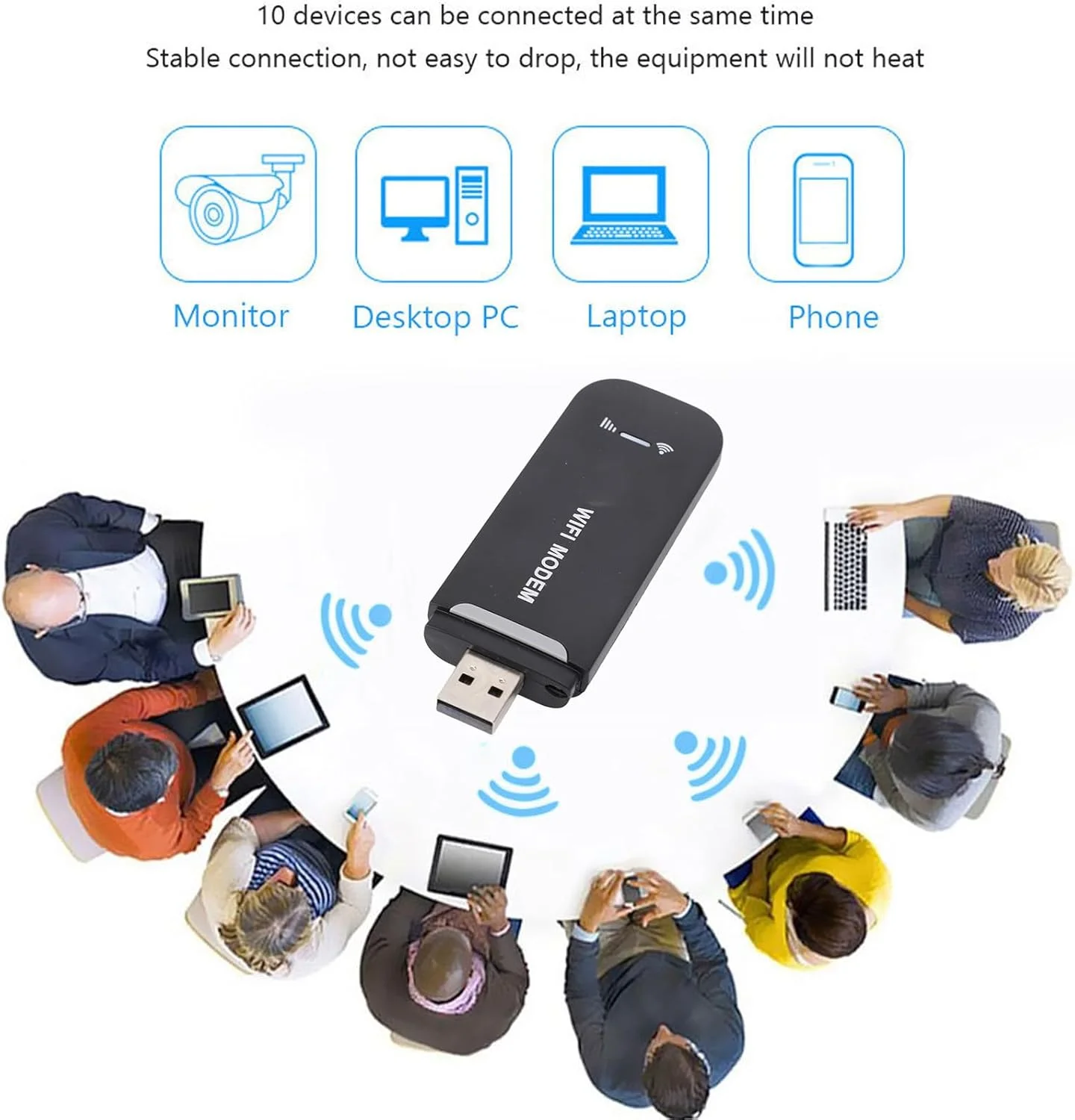 مودم وای فای 4G LTE، روتر هات اسپات موبایل USB قابل حمل با رمزگذاری WPA WPA2 برای مسافرت و کار، پشتیبانی از 8 دستگاه B1 B3 B7 B8 B20 B38 B40 B41، مودم های شبکه کامپیوتری (مشکی)