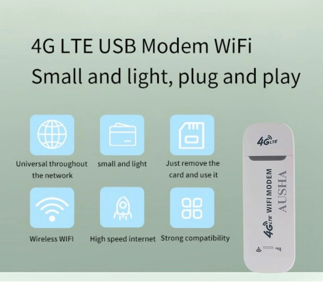 مودم بی سیم 4G قابل حمل پرسرعت AUSHA® - دانگل وای فای 4G با سرعت 150 مگابیت بر ثانیه، پشتیبانی از تمام سیم کارت ها، روتر وای فای، اتصال تا 10 دستگاه، دستگاه هات اسپات وای فای