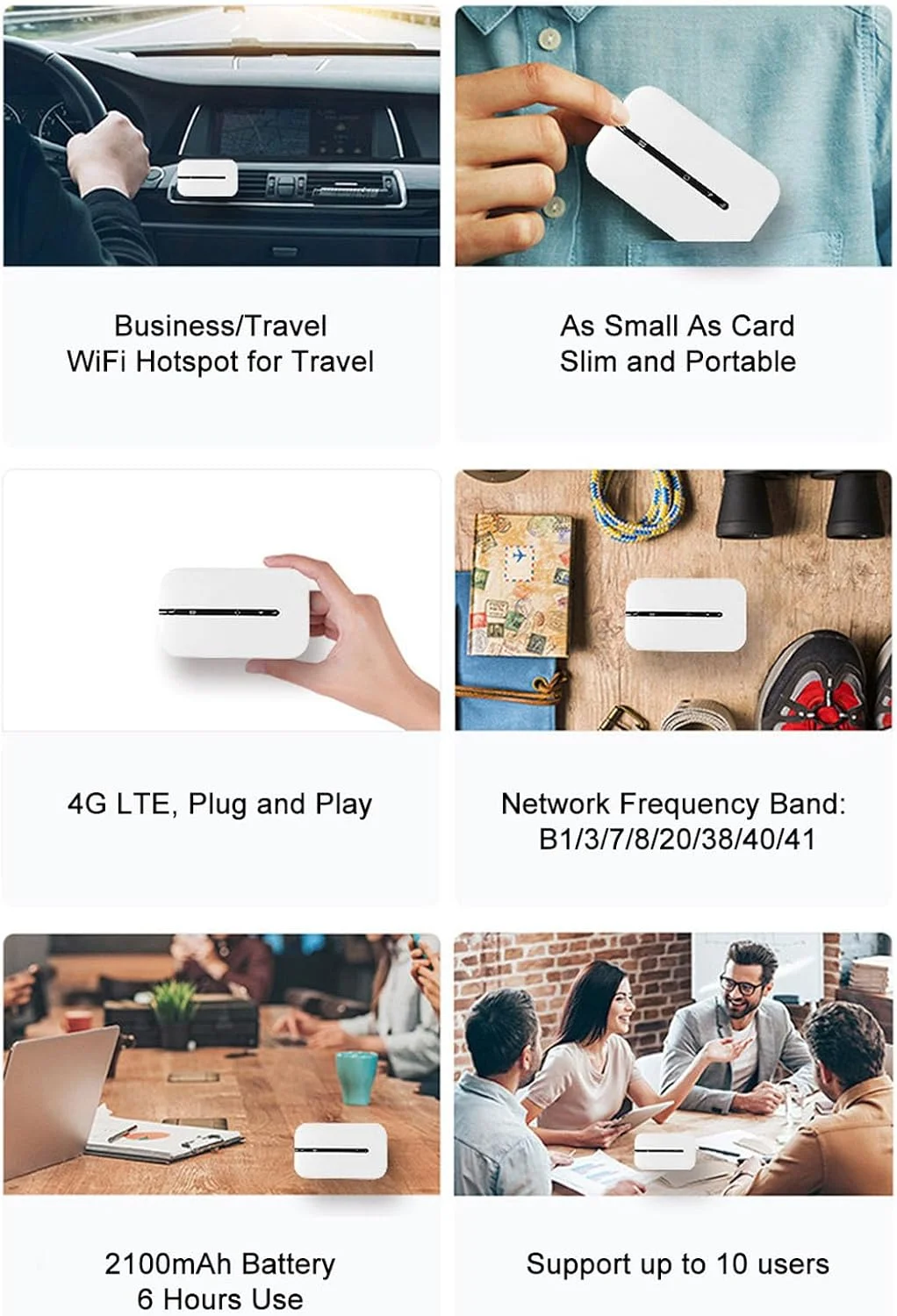 روتر وای فای 4G مدل SIXRUN، مودم وای فای USB قابل حمل با سرعت 150 مگابیت بر ثانیه، ایده آل برای مسافرت، پشتیبانی از 10 دستگاه و باتری 2100 میلی آمپر ساعتی