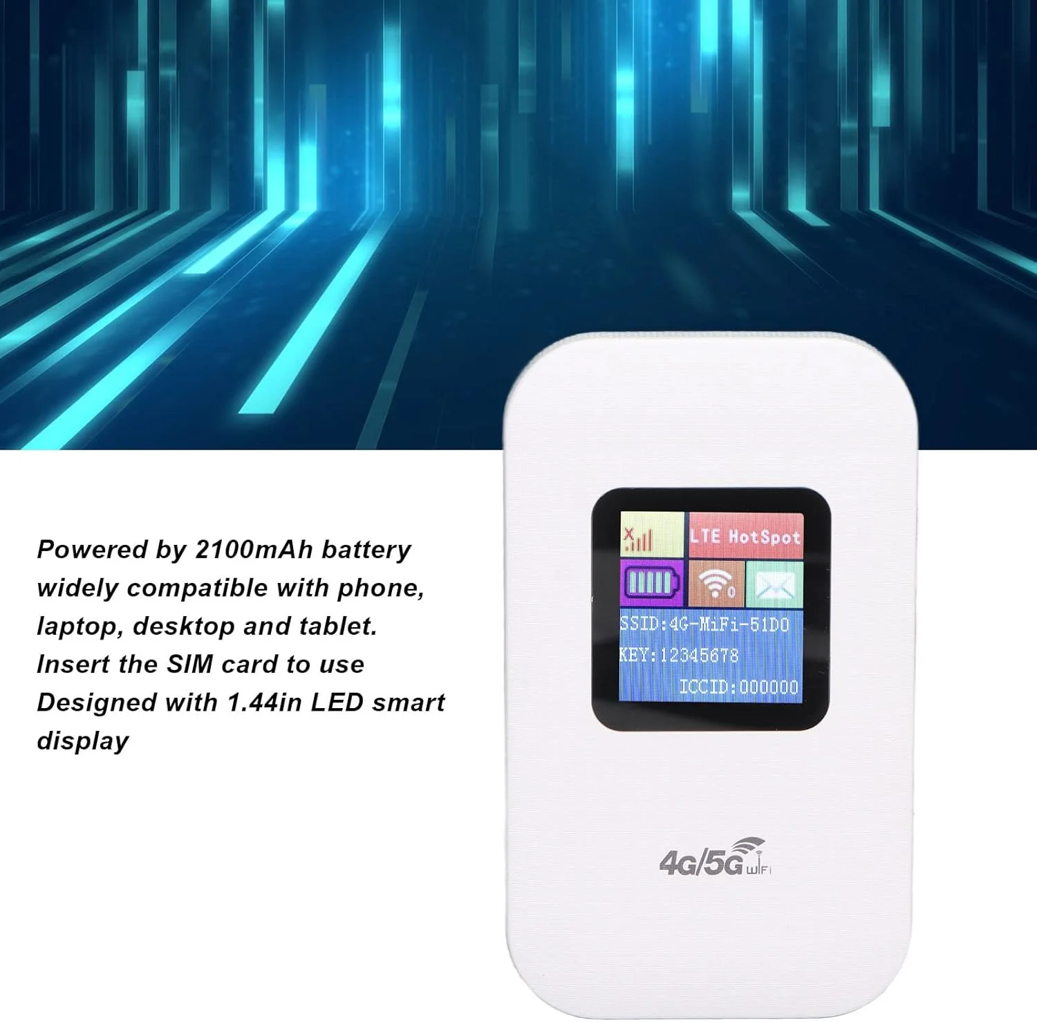 وایکای روتر وای فای قابل حمل 4G LTE با درگاه سیم کارت متوسط/میکرو، مناسب برای سفر، پشتیبانی از 10 کاربر