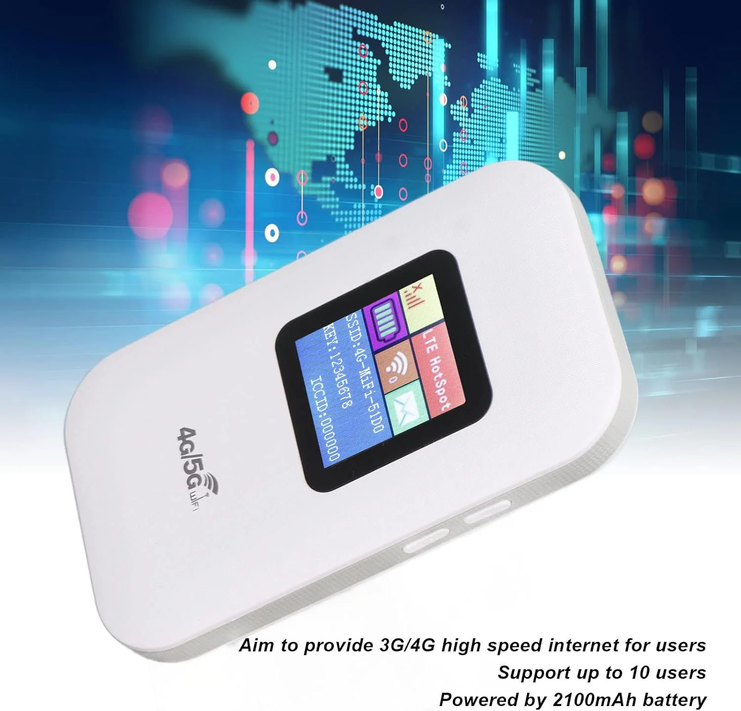 وایکای روتر وای فای قابل حمل 4G LTE با درگاه سیم کارت متوسط/میکرو، مناسب برای سفر، پشتیبانی از 10 کاربر