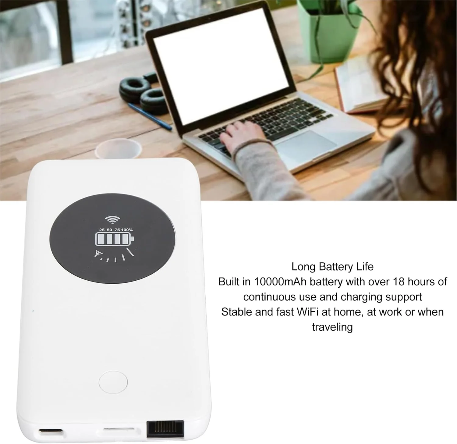 روتر قابل حمل WLAN، هات اسپات موبایل 4G LTE، دستگاه WLAN با ظرفیت 10000mAh با اسلات سیم کارت و پورت RJ45، هات اسپات قابل حمل برای مسافرت و خانه